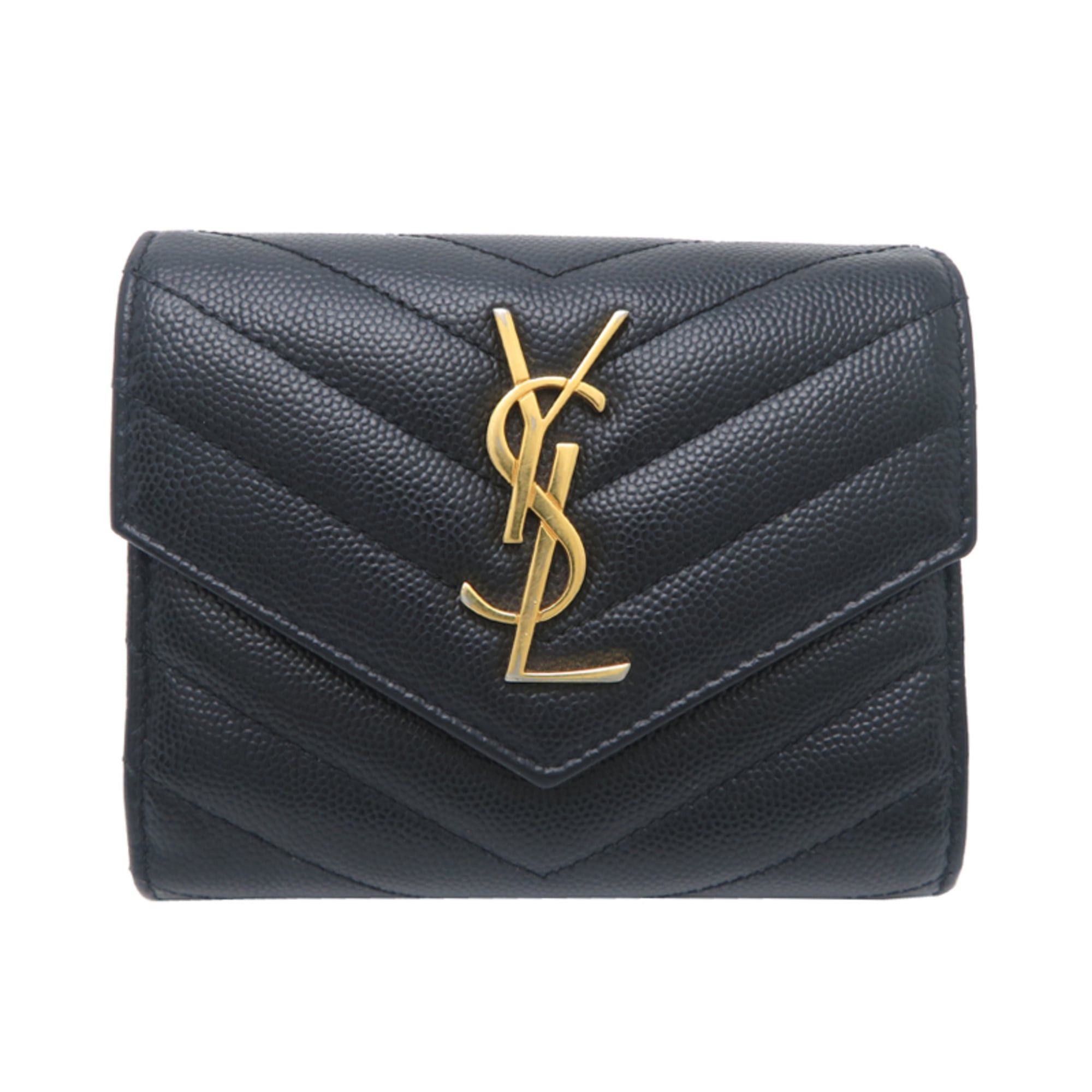 Saint Laurent Compact Three-Fold Wallet Women's 403943 Caviar Leather Black