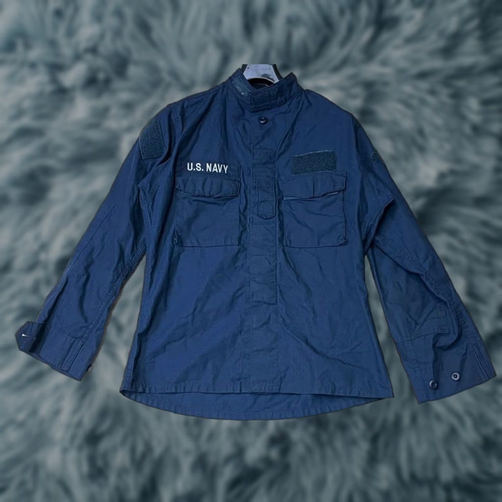 Vintage VINTAGE US Navy Field Jacket Blue Men M Regular Mid-Length Cotton Nylon Water Resistant Pockets Military Coat All Seasons Hooded Front Button Size US M / EU 48-50 / 2 - 1 Thumbnail