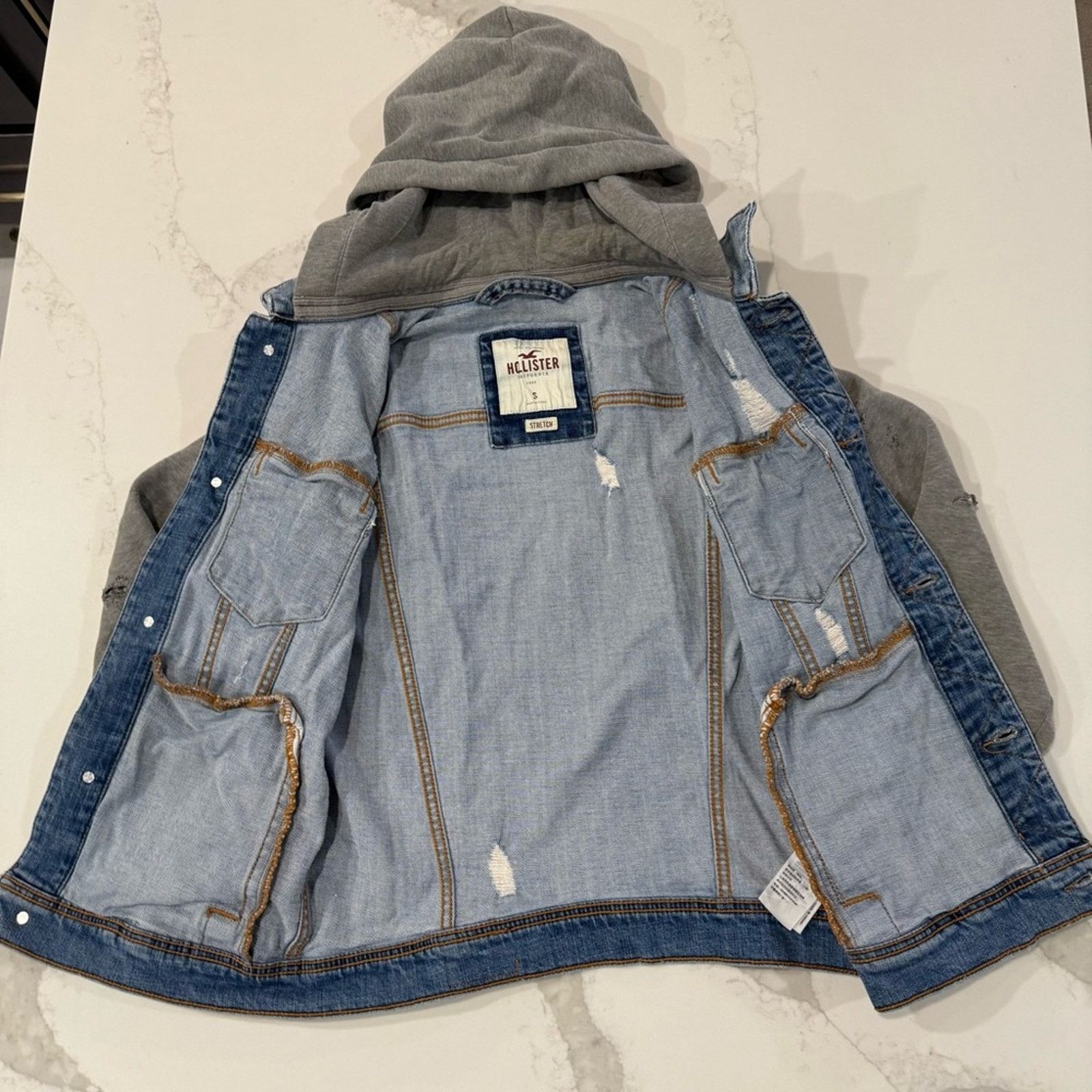 Hollister Hollister Distressed Denim Jersey Hooded Jacket Womens Small Size S / US 4 / IT 40 - 9 Thumbnail