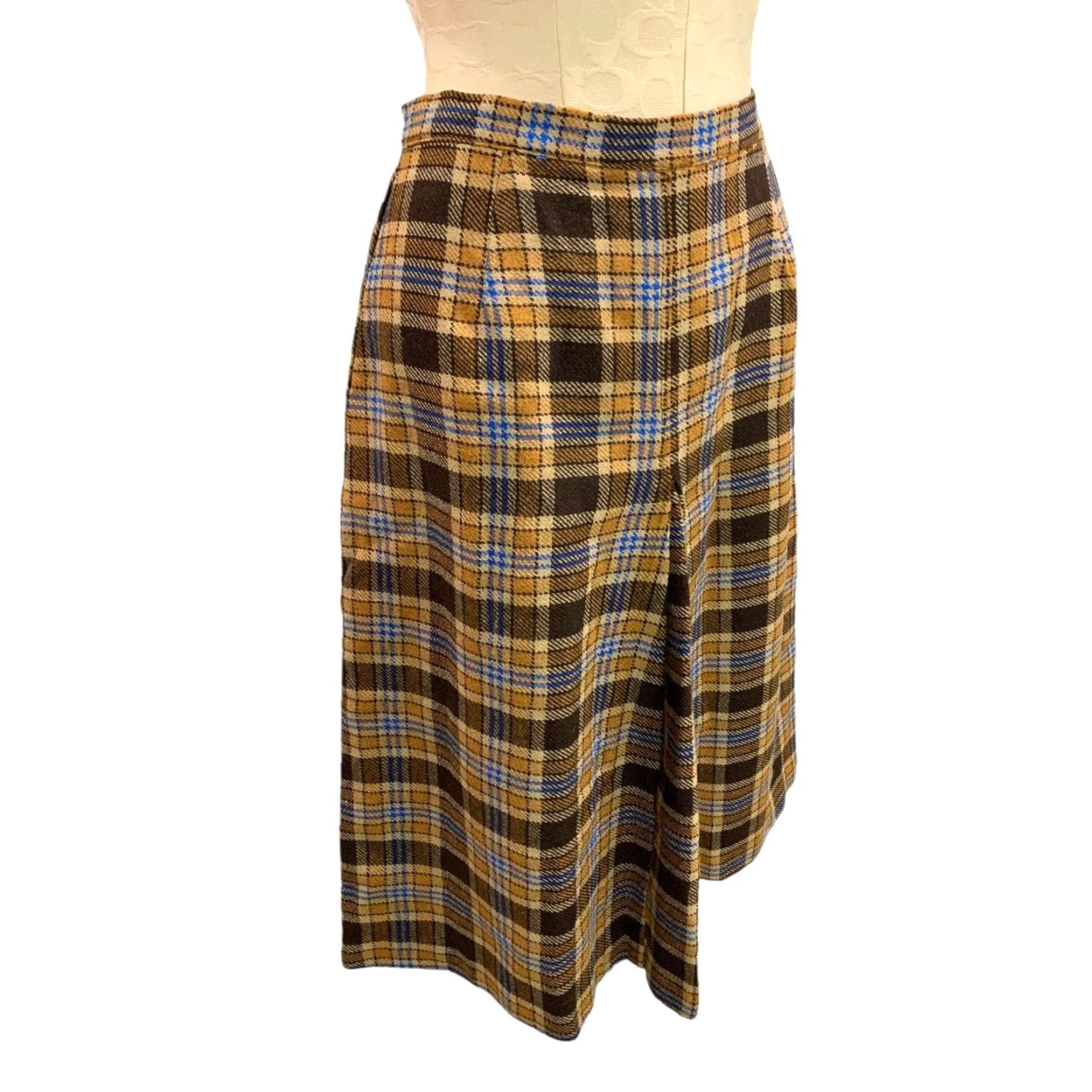 Vintage VINTAGE Small 1970s Wool A-Line Plaid Skirt Front Pleat Union Label Side Zip SKIRT Women S Brown Short Size S Size 28" / US 6 / IT 42 - 2 Thumbnail
