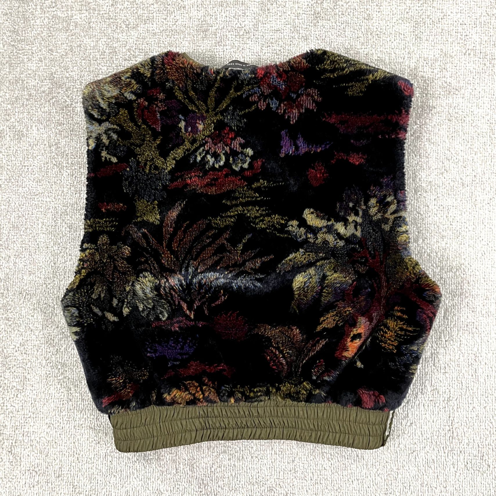 Vintage FERA Skiwear Vest Womens Size 8 S/M Cropped Faux Fur Fuzzy Black Floral Full Zip Vintage Womens Size M / US 6-8 / IT 42-44 - 8 Thumbnail