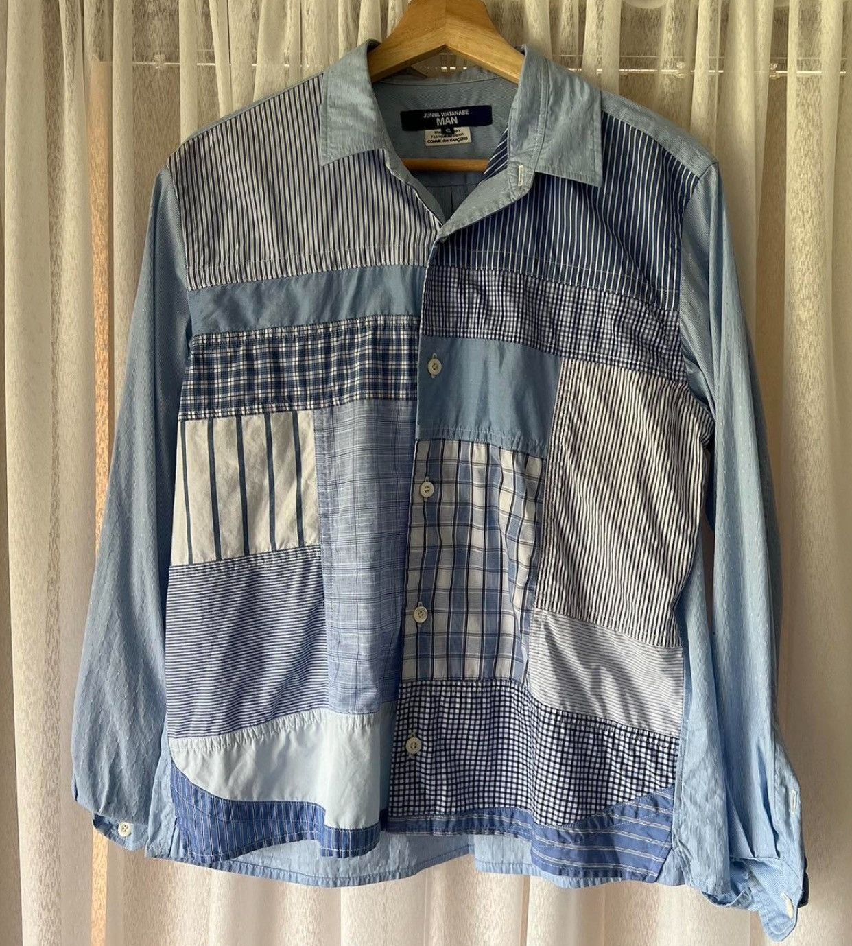 image of Junya Watanabe Man Patchwork Shirt in Blue, Men's (Size Small)