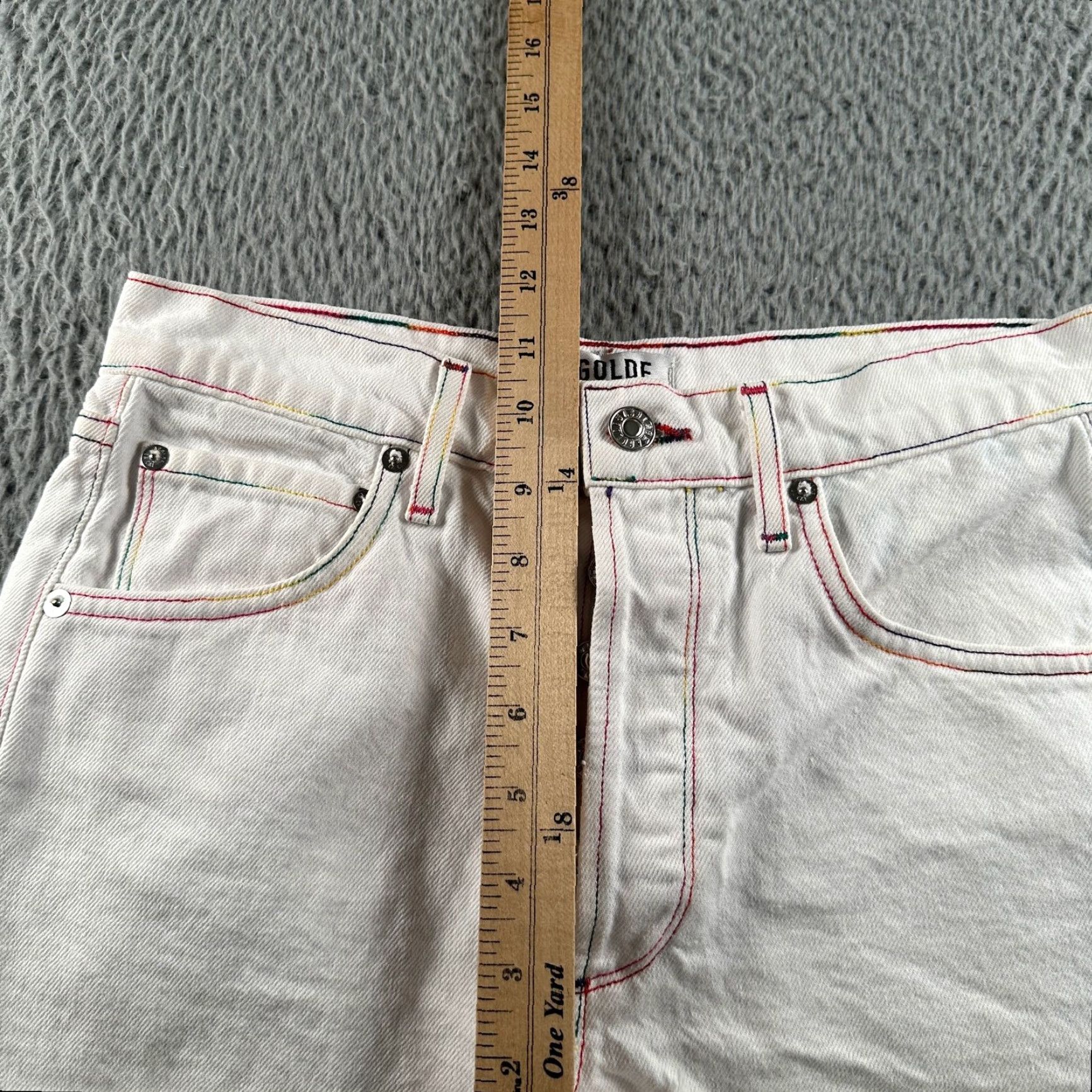 Agolde VINTAGE AGOLDE Cutoff Shorts Womens 26 White Rainbow Stitch Distressed Button Fly USA Size 26" / US 2 / IT 38 - 5 Thumbnail