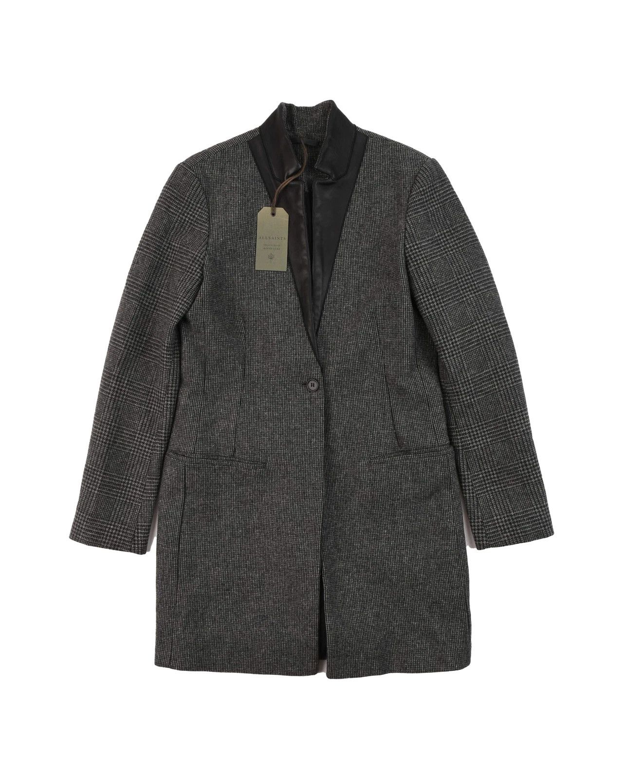 Allsaints Women's AllSaints Lorie Tula Wool Coat Leather Trim Grey S Size S / US 4 / IT 40 - 1 Thumbnail