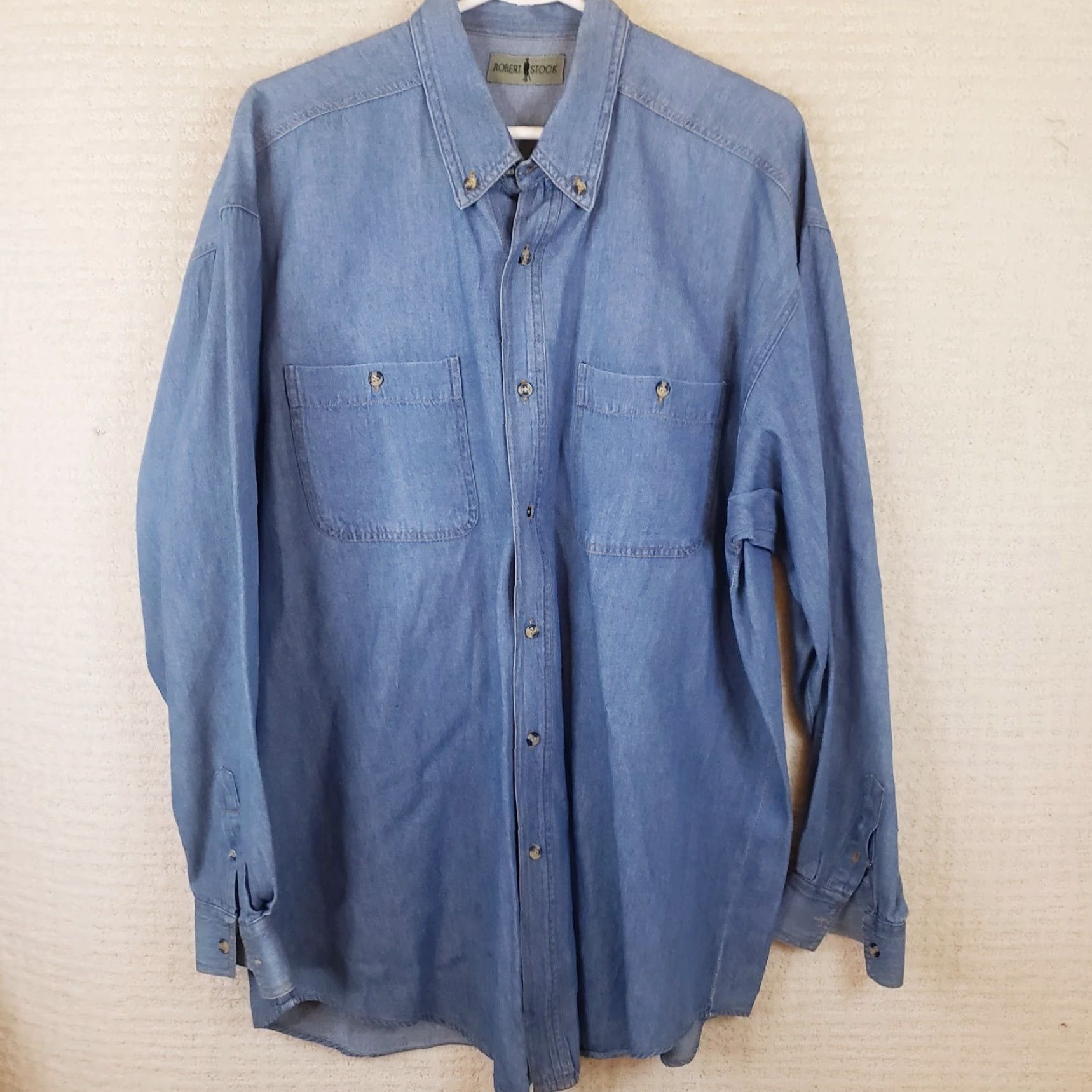 Denime Robert Stock Men's L Classic Chambray Denim Button Down Shirt Size US L / EU 52-54 / 3 - 2 Thumbnail