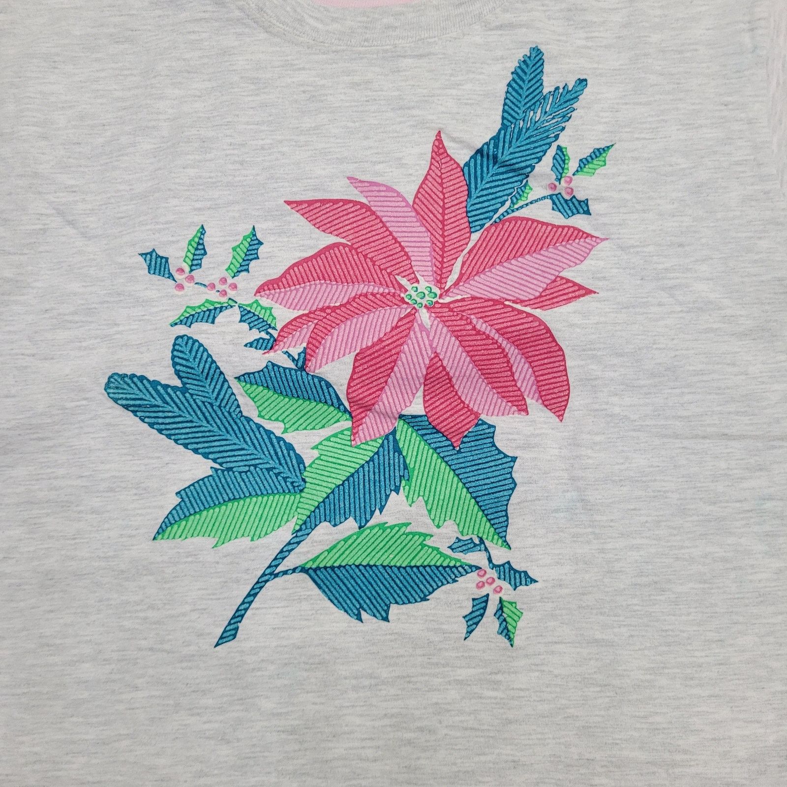 Vintage VTG Poinsettia Flower T-Shirt Womens M/L Pink Gray 90s USA Size L / US 10 / IT 46 - 3 Thumbnail
