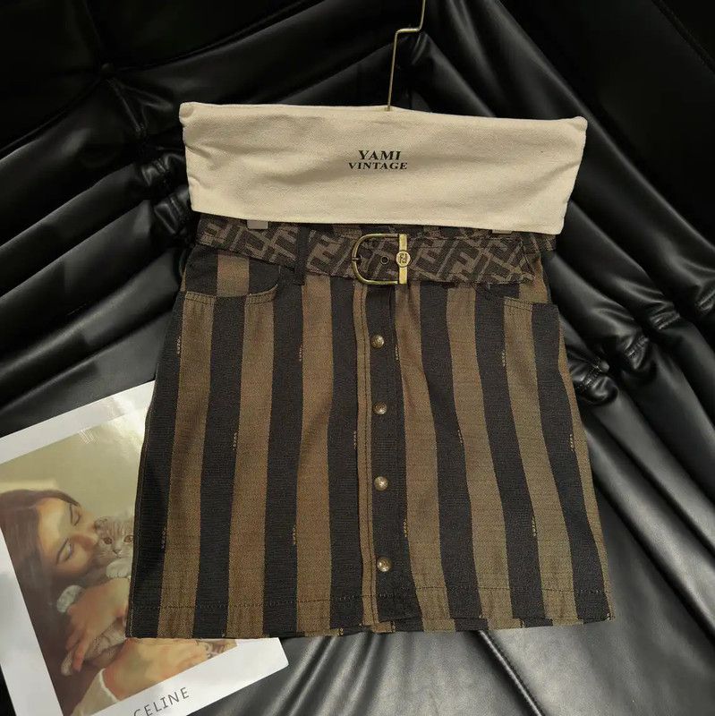 Fendi Fendi Brown Striped Cotton Skirt M Size 0089 Size 24" / US 00 / IT 34 - 1 Thumbnail