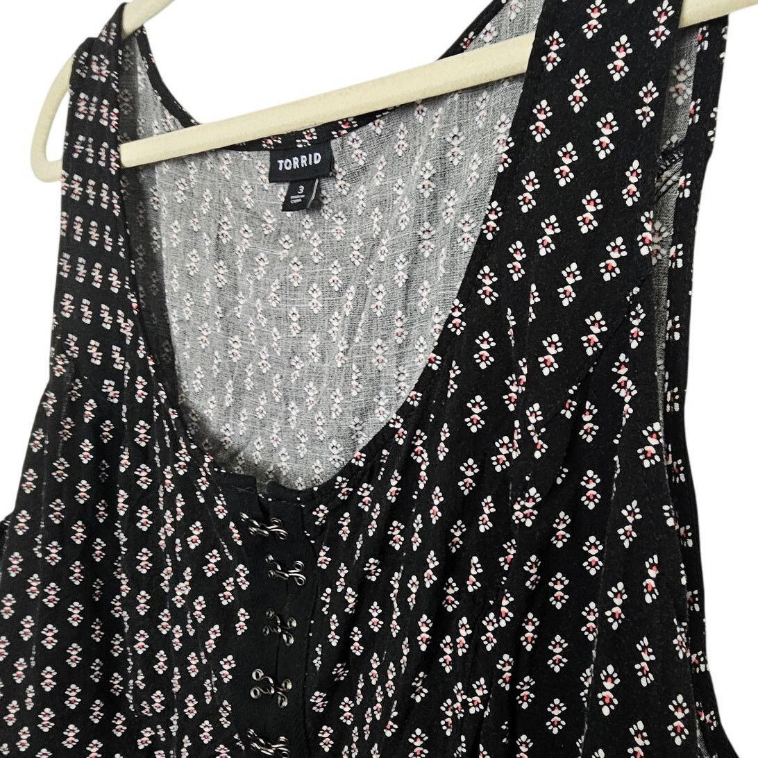 Torrid Torrid Geometric Floral Print Clasp Front Babydoll Tank Top Size 3XL / US 20-22 - 4 Thumbnail