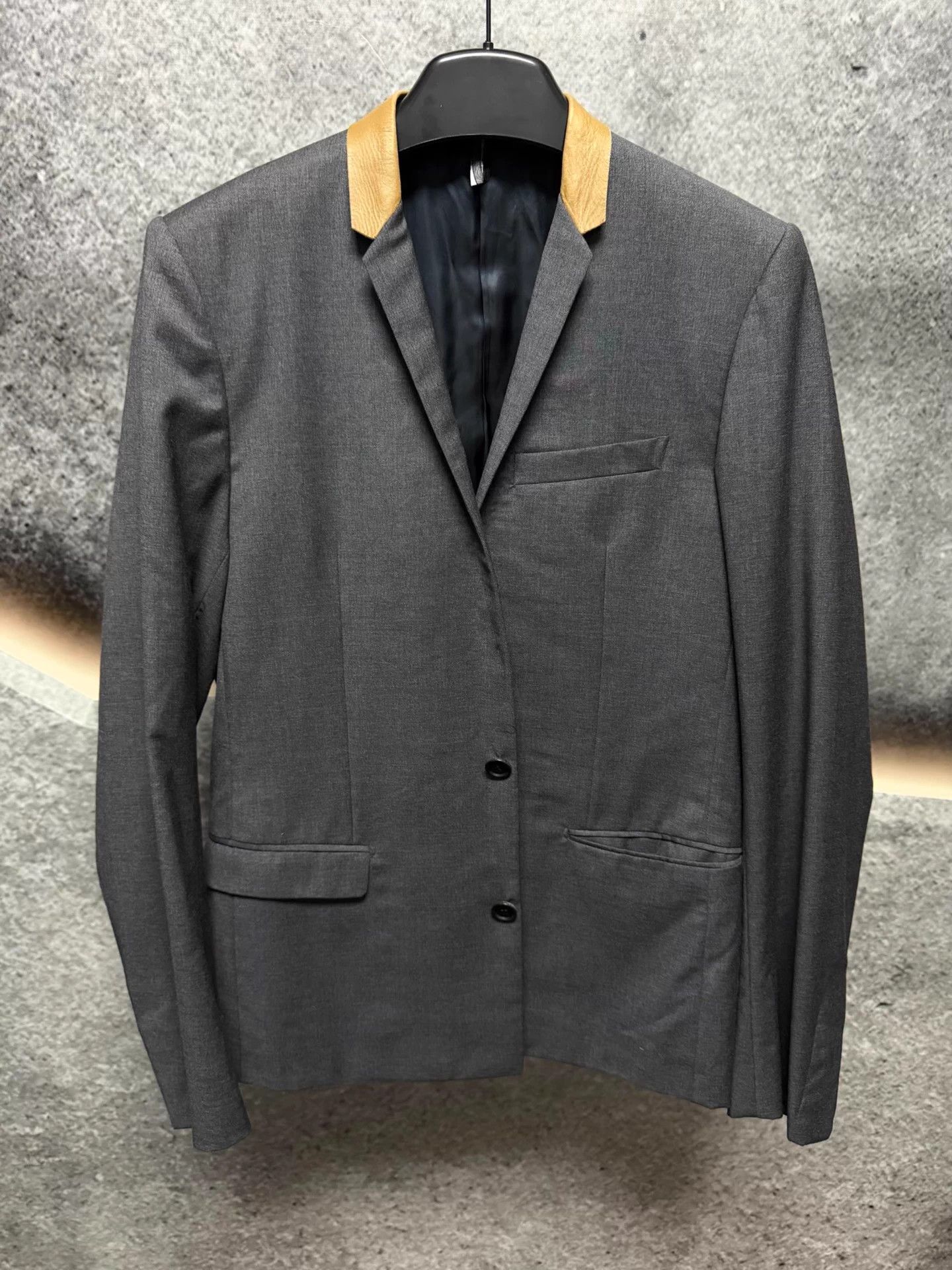 Dior Dior Men's 48 Wool Blend Lambskin Lining Leather Collar Suit Size 48L - 1 Thumbnail