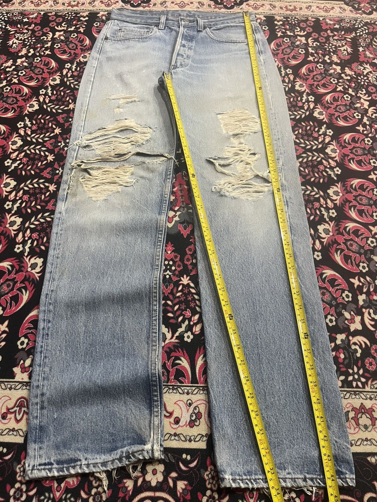 Levi's ⚡️Vintage⚡️80s Levi’s 501 Destroy Buttonfly Blue Washed Jeans Size US 30 / EU 46 - 19 Thumbnail