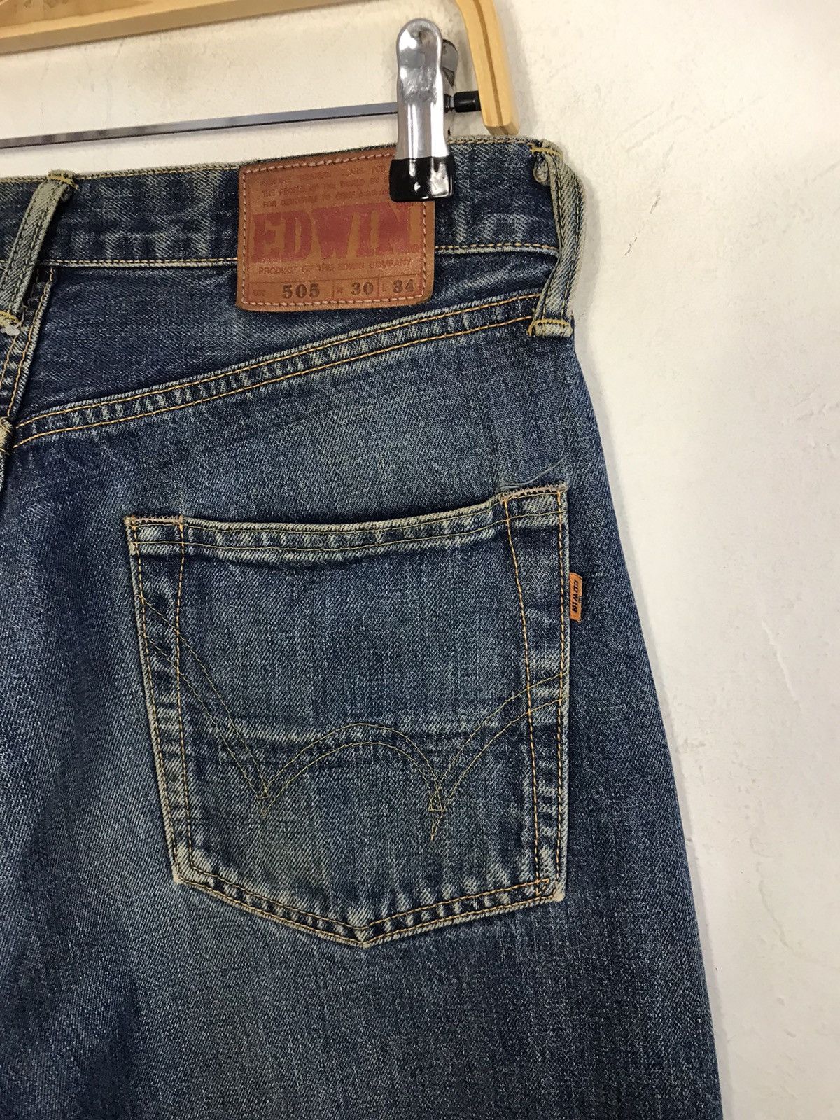Edwin × Vintage Vintage Edwin 505 Selvedge Distressed Denim Jeans Size US 30 / EU 46 - 10 Thumbnail