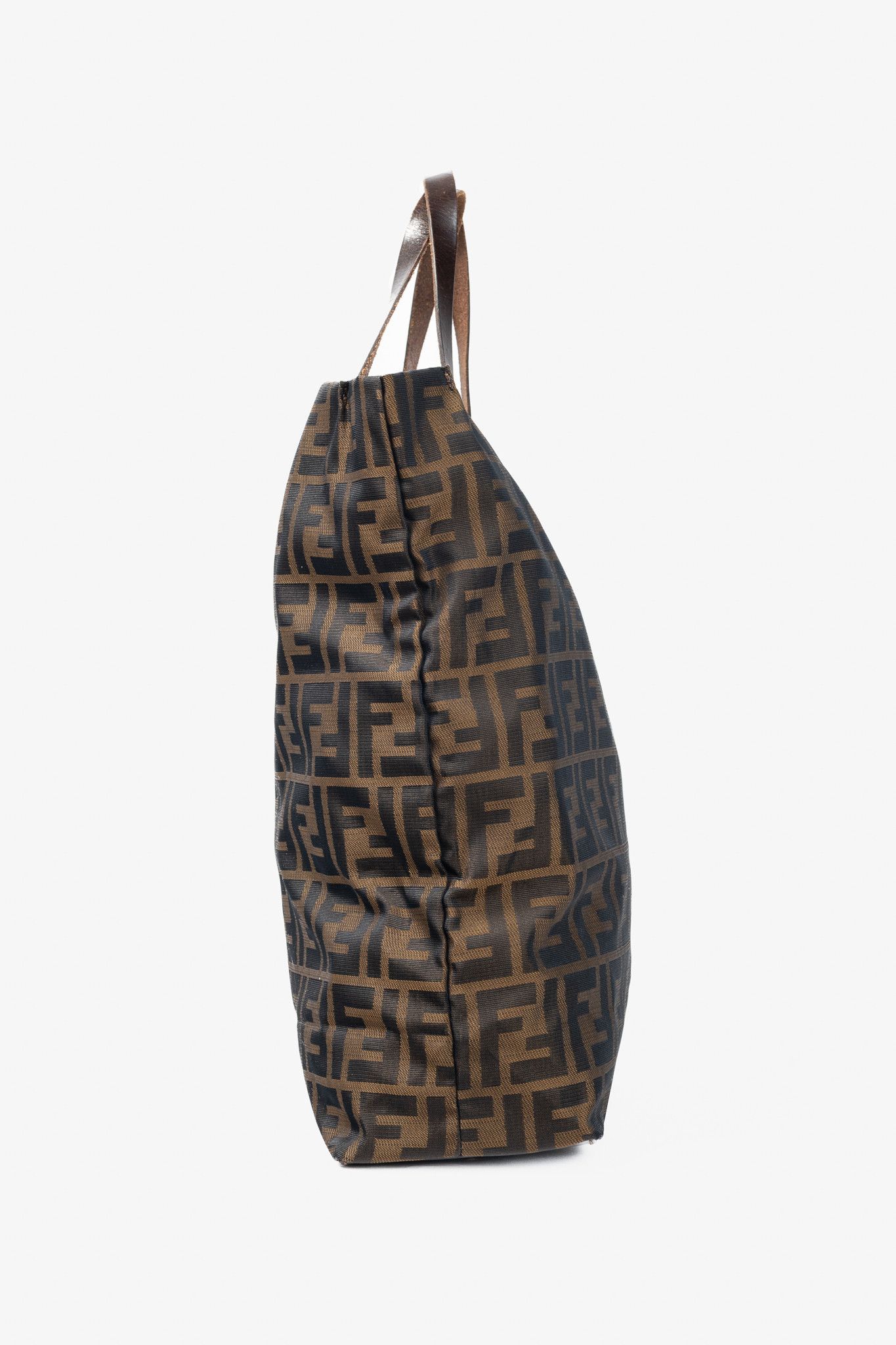 Fendi Fendi Brown Zucca Canvas Leather-Trim Snap-Closure Tote Size ONE SIZE - 3 Thumbnail