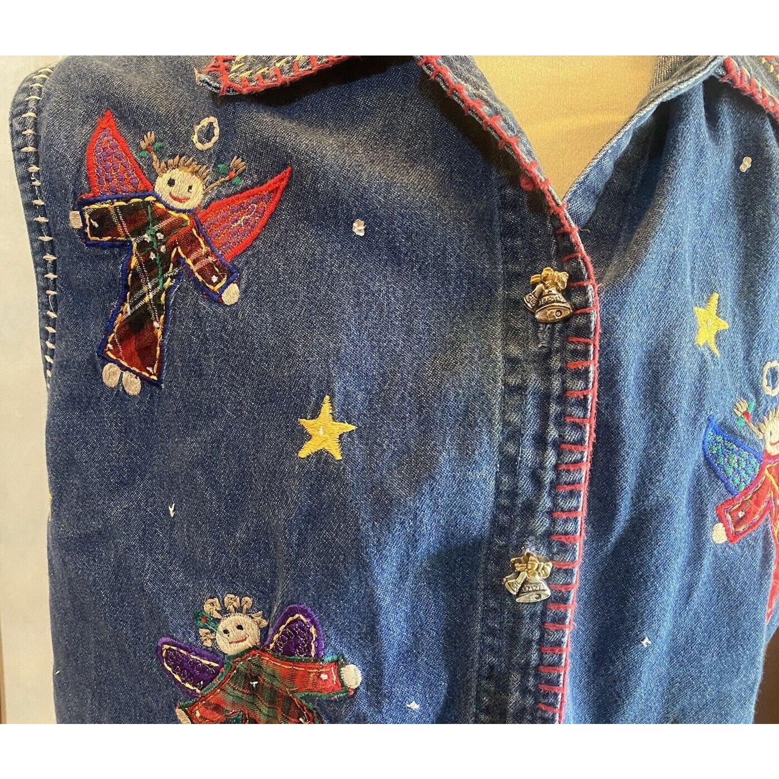 Other VTG Christmas Holiday Angel Denim Vest Women’s 1X Size XXL / US 16-18 / IT 52-54 - 4 Thumbnail