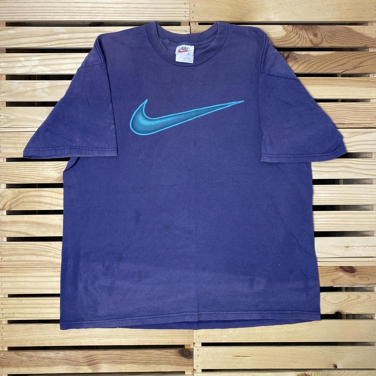 Nike Vintage Nike Center Check Faded Navy Blue Tee Size Large Size US L / EU 52-54 / 3 - 1 Thumbnail