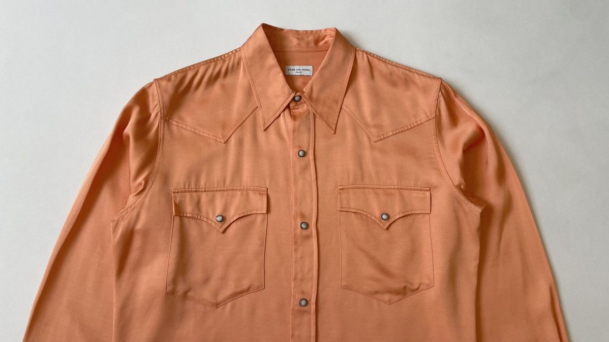Dries Van Noten Salmon Peach Satin Western Shirt Size US M / EU 48-50 / 2 - 2 Thumbnail
