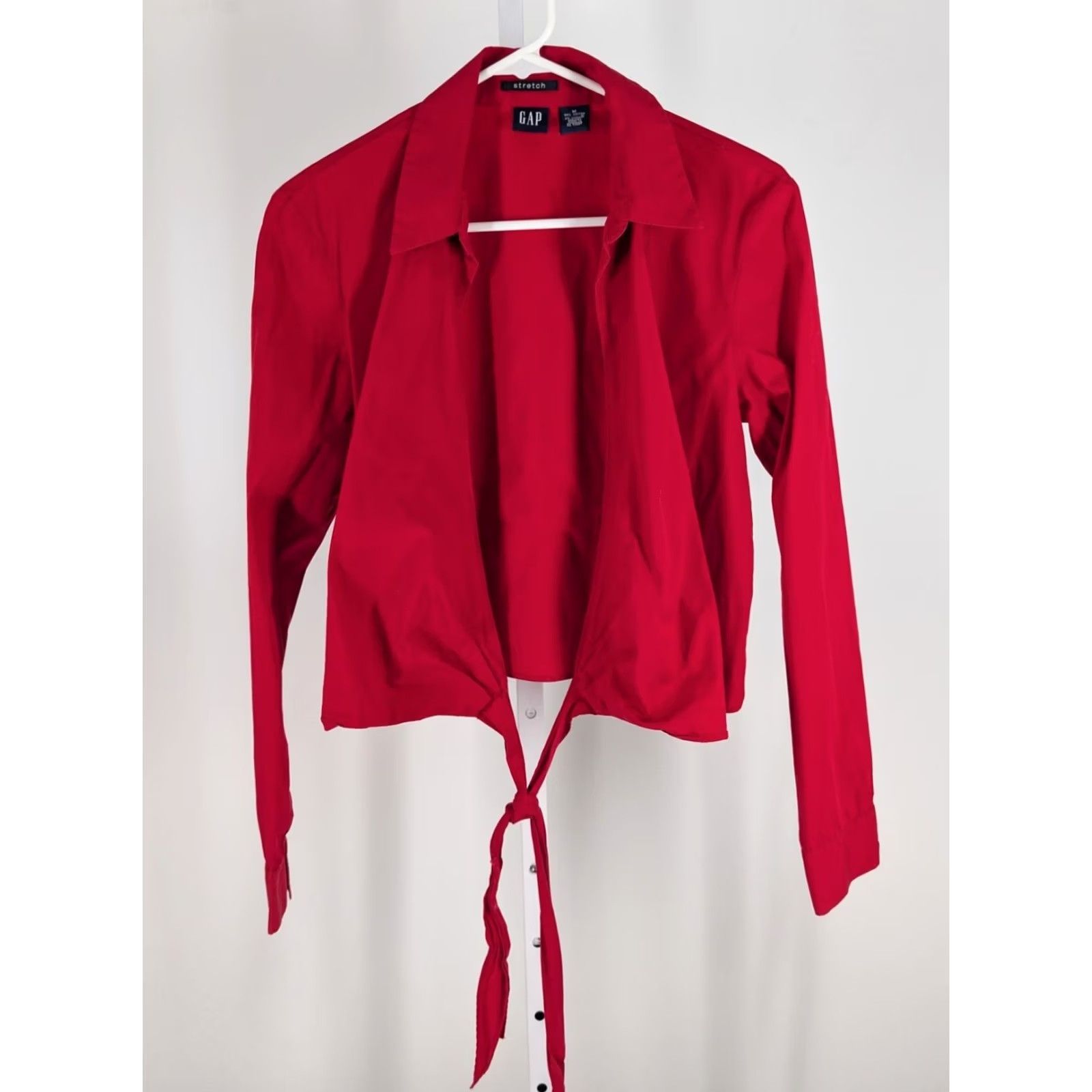 Gap VINTAGE GAP Red Wrap Shirt Tie Waist Collared Top M Women Long Sleeve Stretch Y2K Blouse Size M / US 6-8 / IT 42-44 - 3 Thumbnail