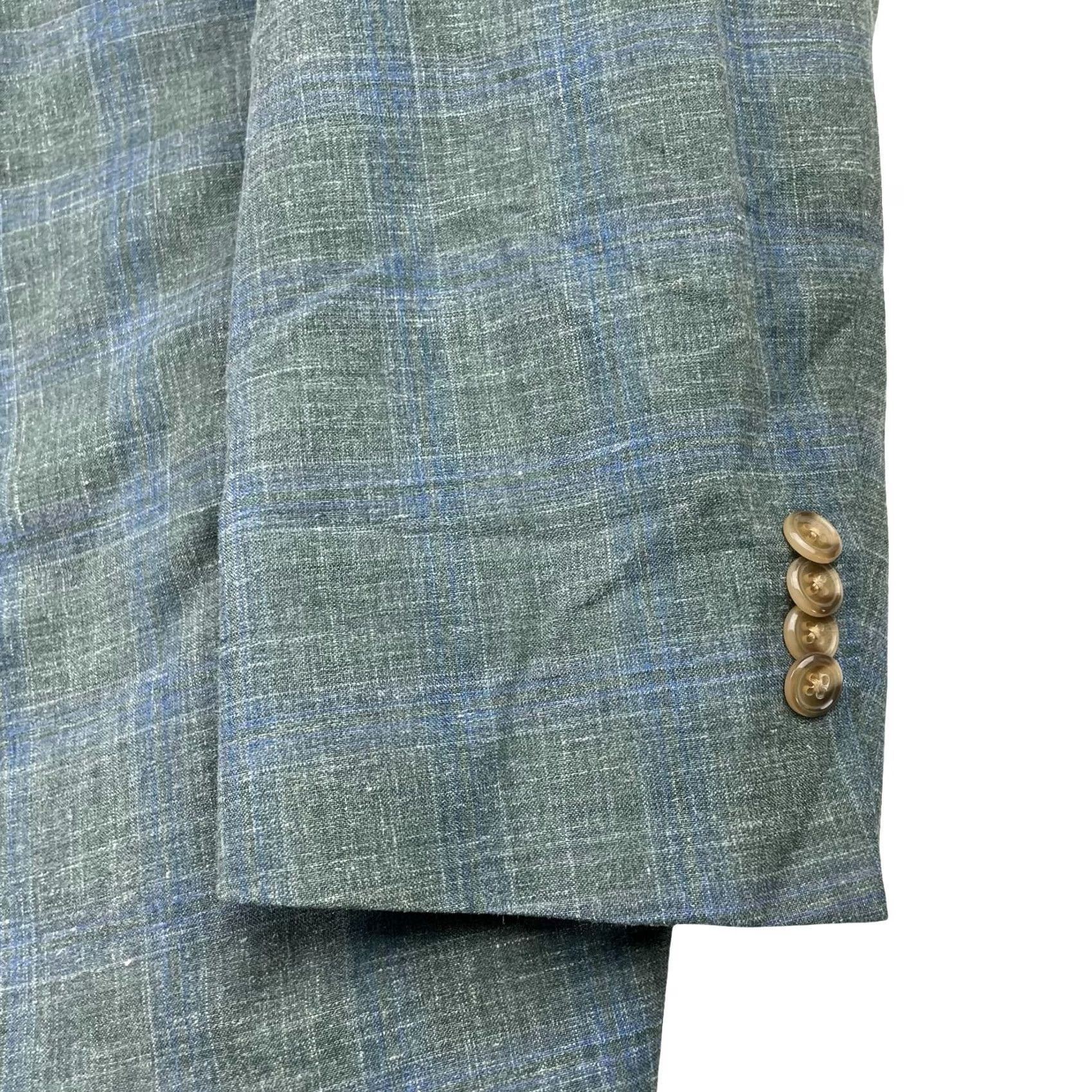 Vintage VINTAGE? No. Paul Fredrick Men's Lightweight Classic 2-Button Blazer Green/Blue Plaid 54R Size 54R - 4 Thumbnail