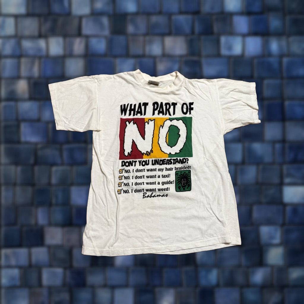 Vintage Jamaica T-Shirt Size Medium “What Part Of No Don't You Understand?" Shirt Mens M White Cotton Preshrunk Regular Sleeve Short Crew Neck Size US M / EU 48-50 / 2 - 1 Thumbnail