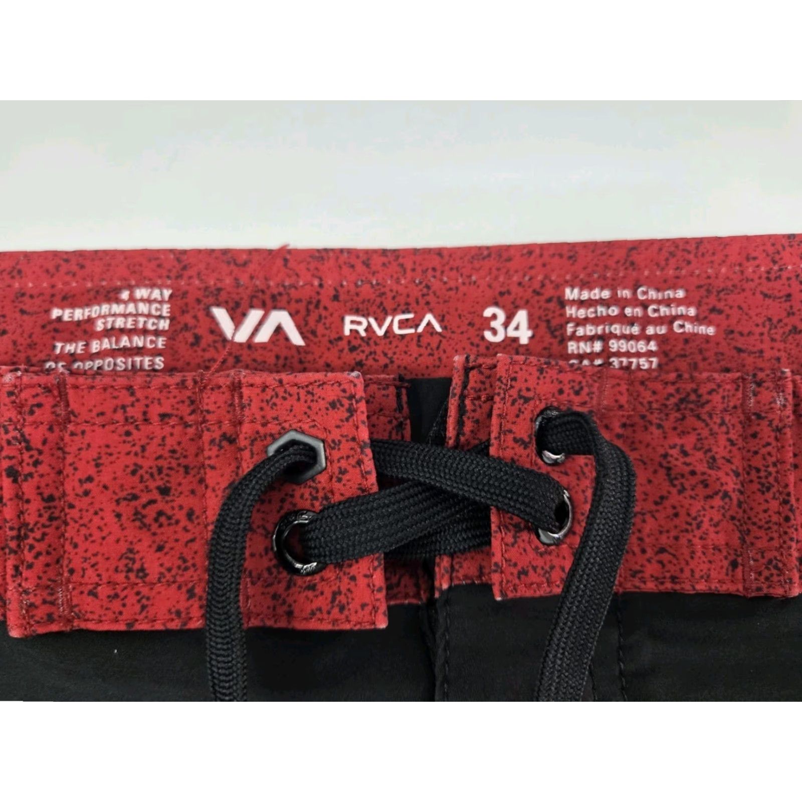 RVCA RVCA Board Shorts Black/Red 34 Surfer 4 Way Stretch Side Pocket Zip Mens Bottom Beach Band Swimwear Size US 34 / EU 50 - 3 Thumbnail