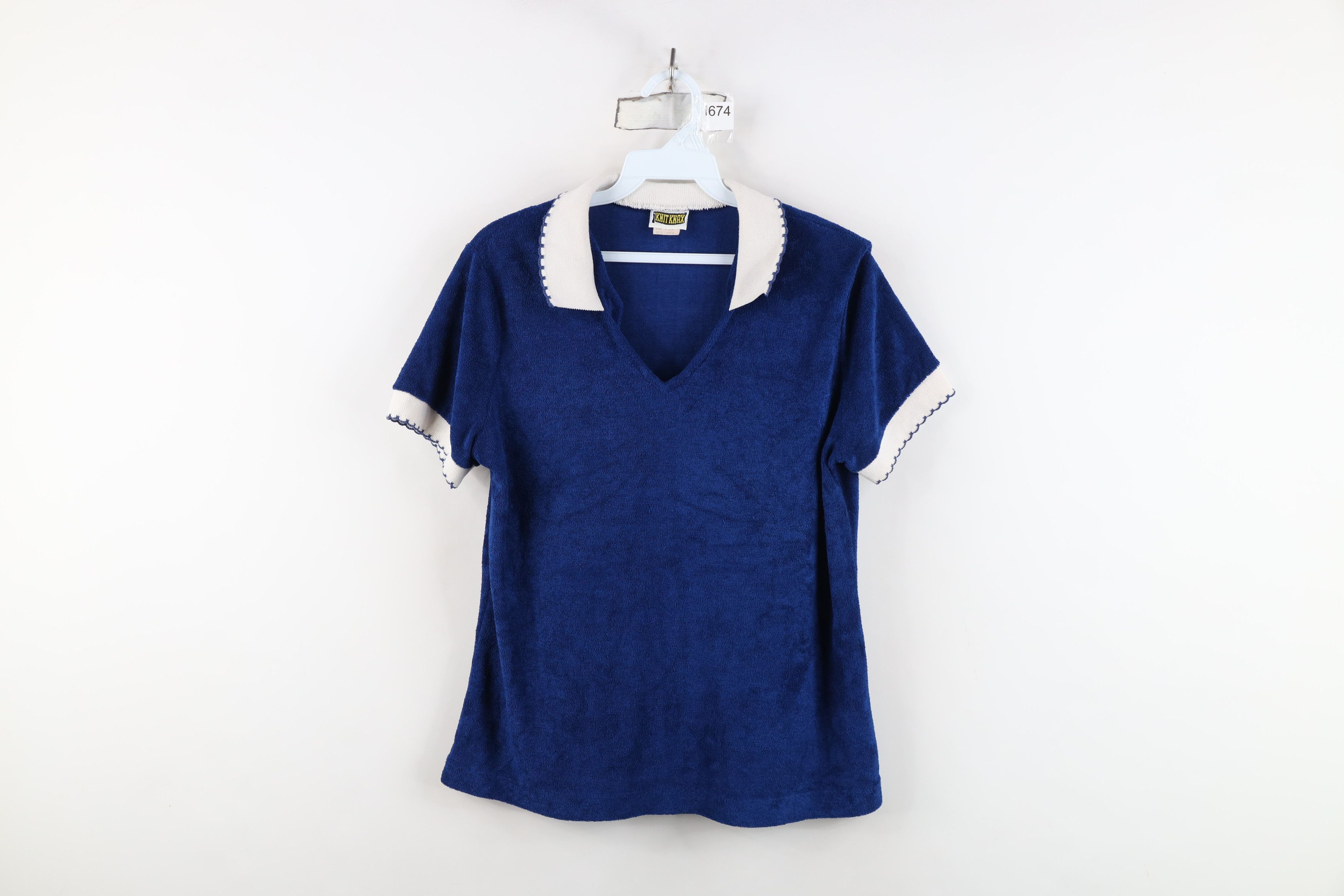 Vintage Vintage 70s Streetwear Blank Terry Cloth Polo Shirt Blue USA Size L / US 10 / IT 46 - 1 Thumbnail