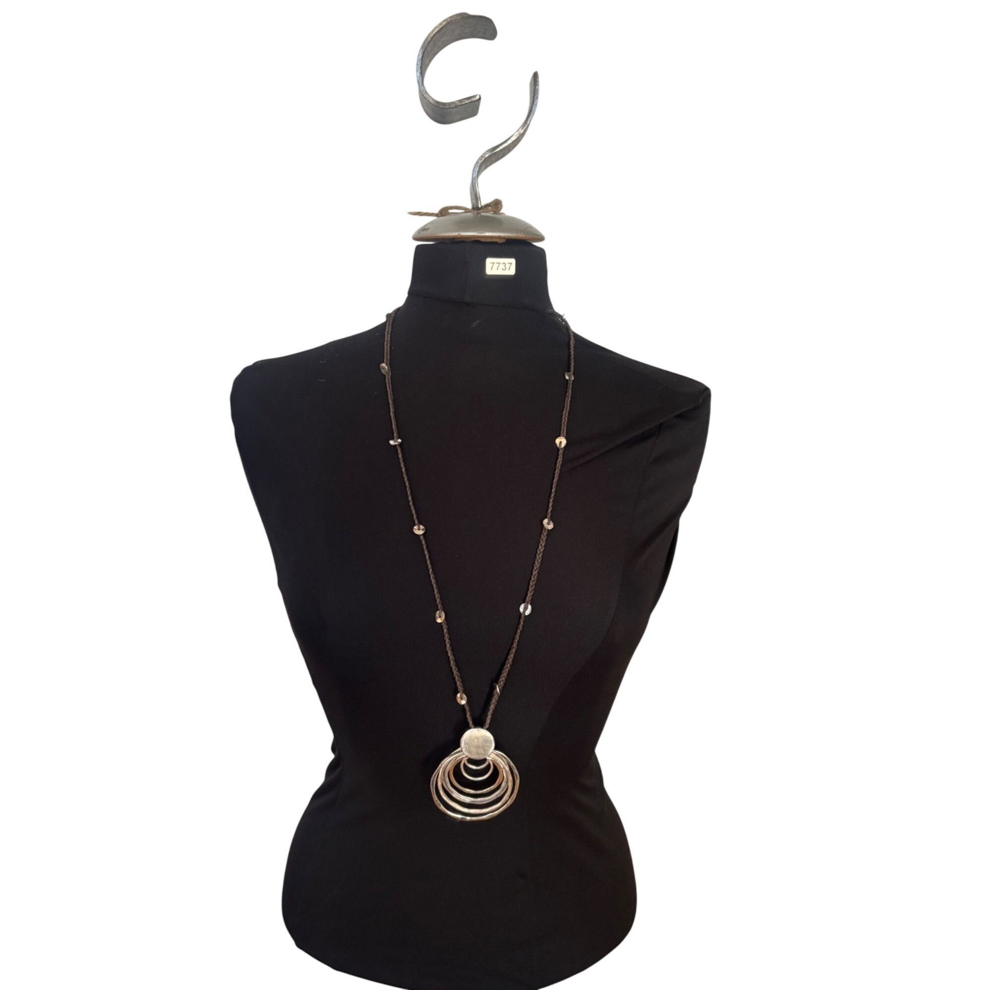 Other Silver-Tone Multi-Ring Pendant Necklace On Black Braided Co Size ONE SIZE - 1 Thumbnail