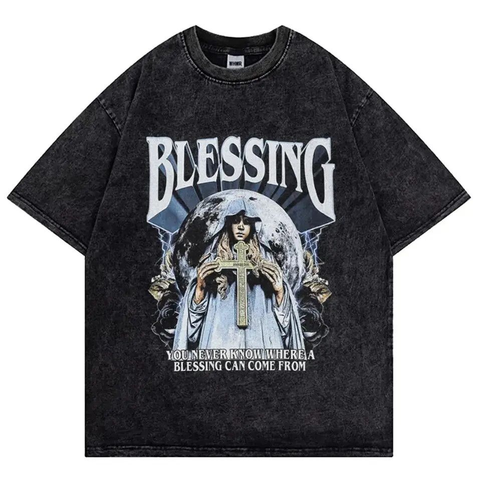 image of Vintage Gothic Harajuku Loose Tees Summer Unisex in Black, Men's (Size Medium)