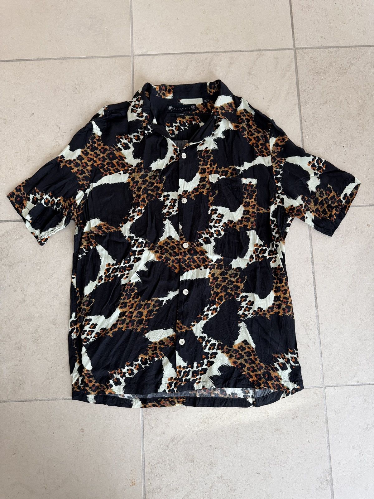 AllSaints Relaxed Fit M Leopard Print Button Up Viscose