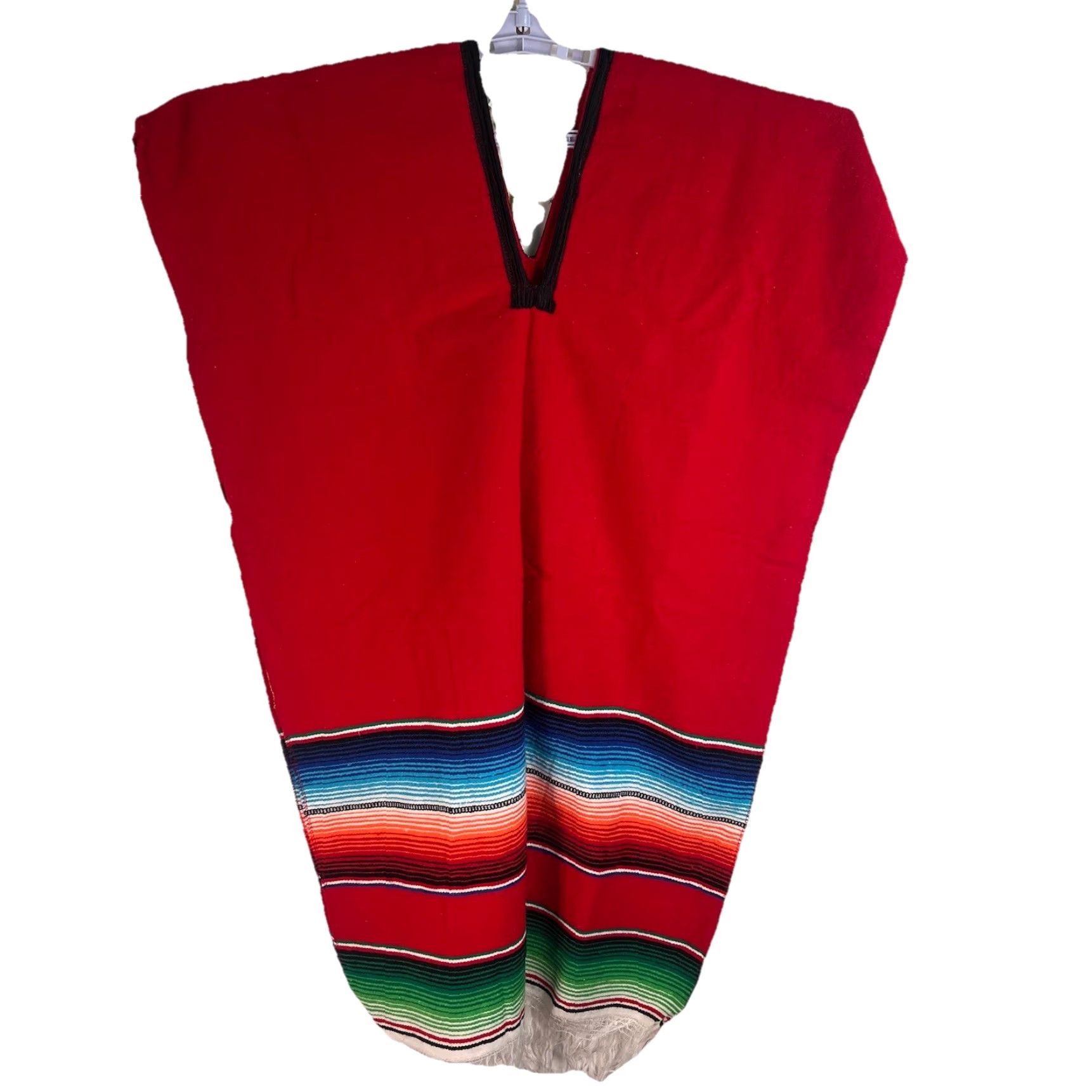 Vintage VINTAGE Rubies Poncho Unisex Red Pullover Mexican Blanket V Neck Costume Party One Size Pullover Fringes Adult Unisex Mexico Red Poncho Theme Mexican Size US M / EU 48-50 / 2 - 4 Thumbnail