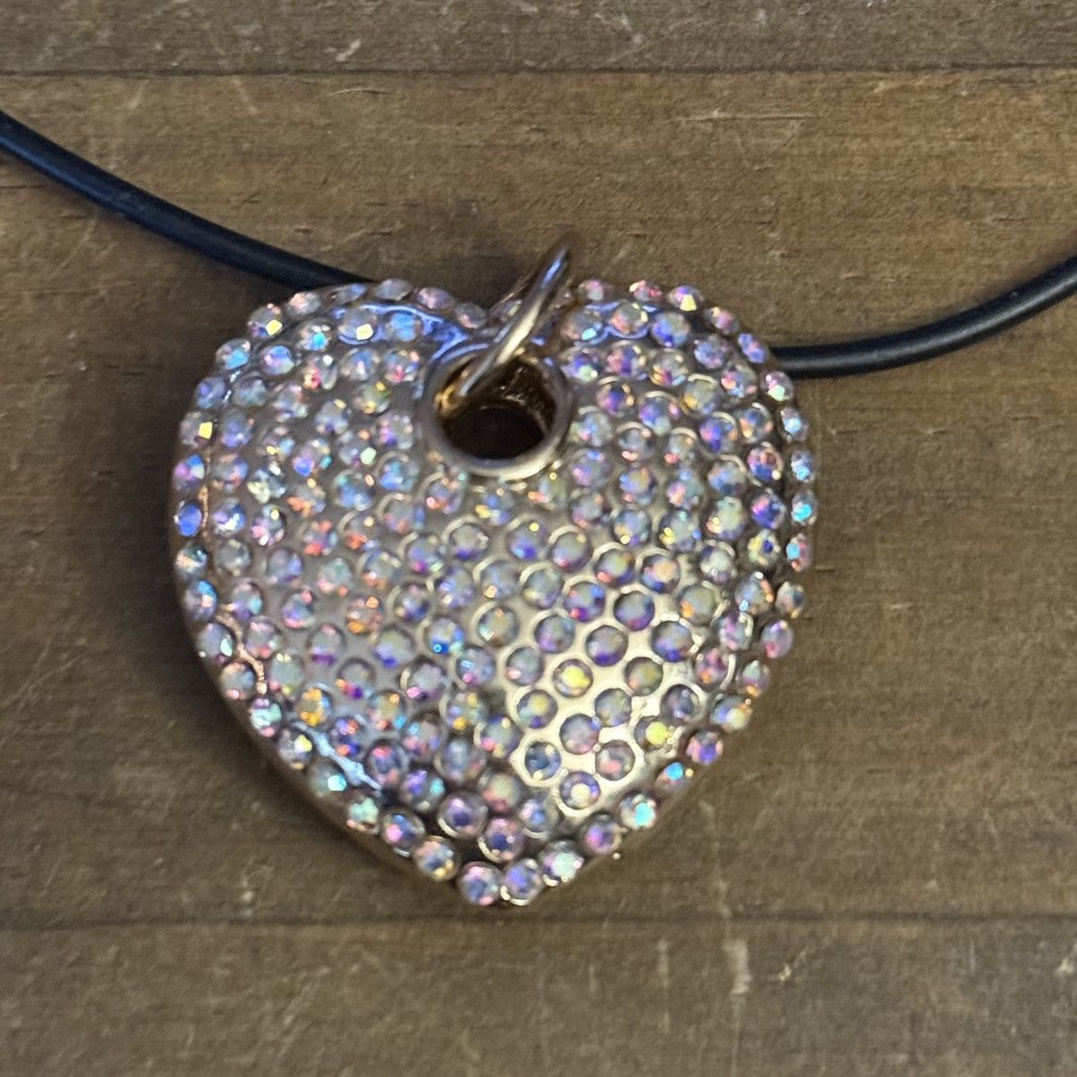 Other Gold tone puffed AB pave heart pendant cord necklace Size ONE SIZE - 3 Thumbnail