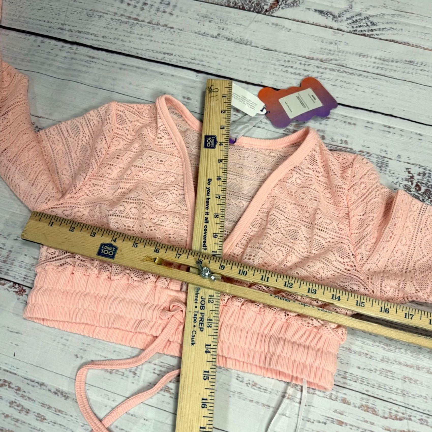 Vintage Yitty Womens Cropped Blouse Long Sleeve Pink Size M Knit Slip Sheer New Size M / US 6-8 / IT 42-44 - 3 Thumbnail