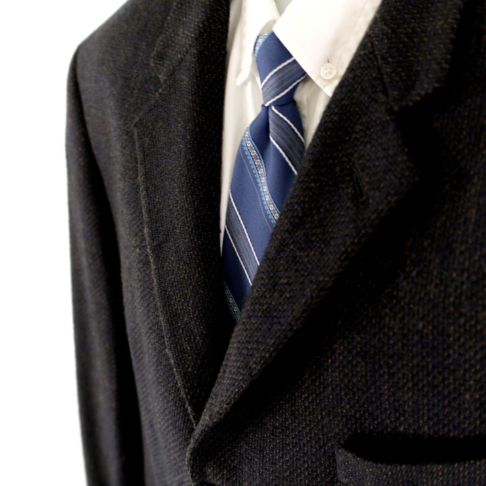 Joseph Abboud Joseph Abboud Soft Tweed Wool Blue Black Tan Check 3 Button Size 44R - 4 Thumbnail