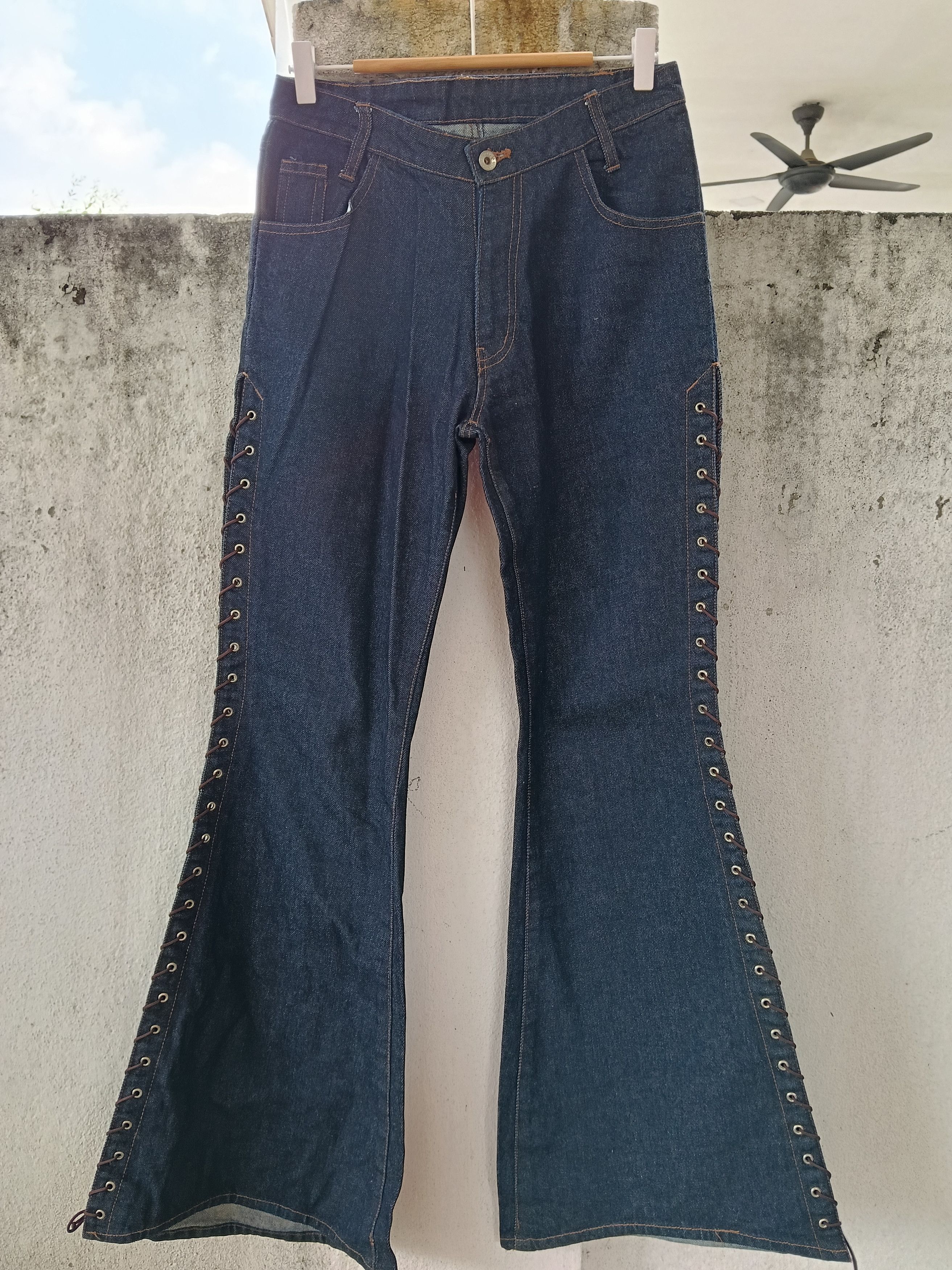 Japanese Brand 💥 Fifty's Campany Lace Up Wide Leg Denim💥 Size US 30 / EU 46 - 4 Thumbnail
