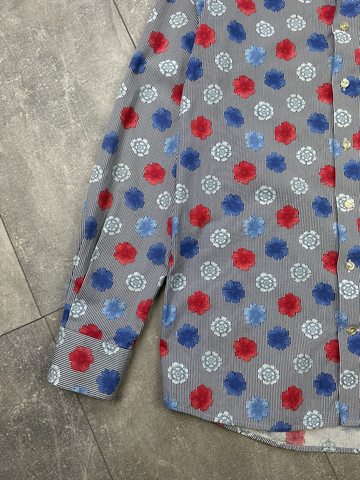 Vintage Eton Striped Shirt Button Up Flowers Print Size US L / EU 52-54 / 3 - 2 Thumbnail