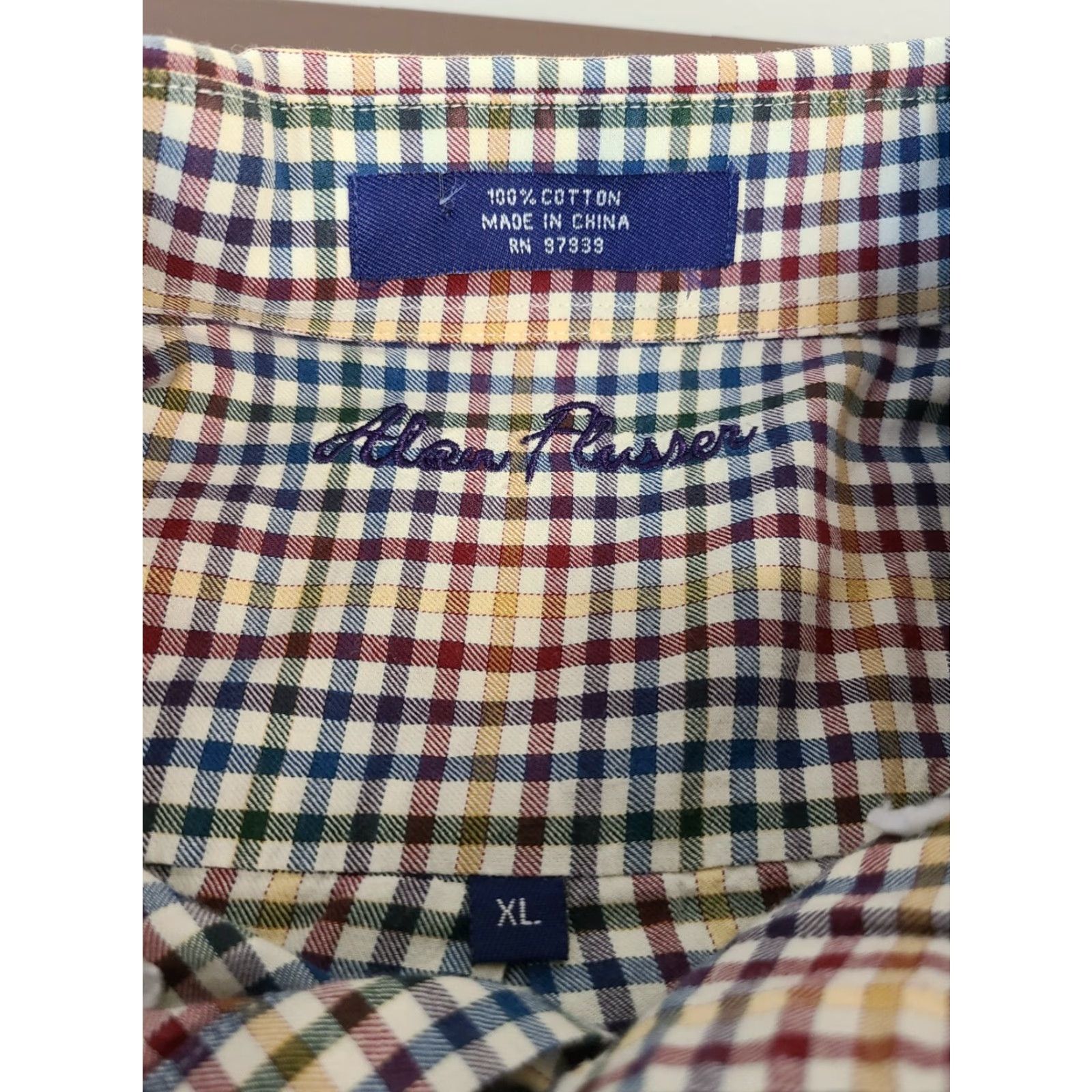Vintage Alan Flusser Men Dress Shirt XL Long Sleeve Plaid Cotton Shirt Size 46R - 3 Thumbnail