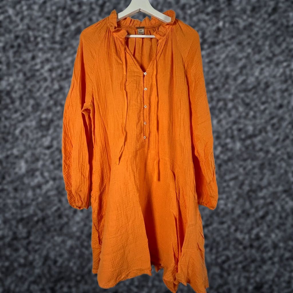 Vintage Magaschoni Women's Boho Dress Organic Cotton Gauze Turmeric Orange Medium Size M / US 6-8 / IT 42-44 - 1 Thumbnail