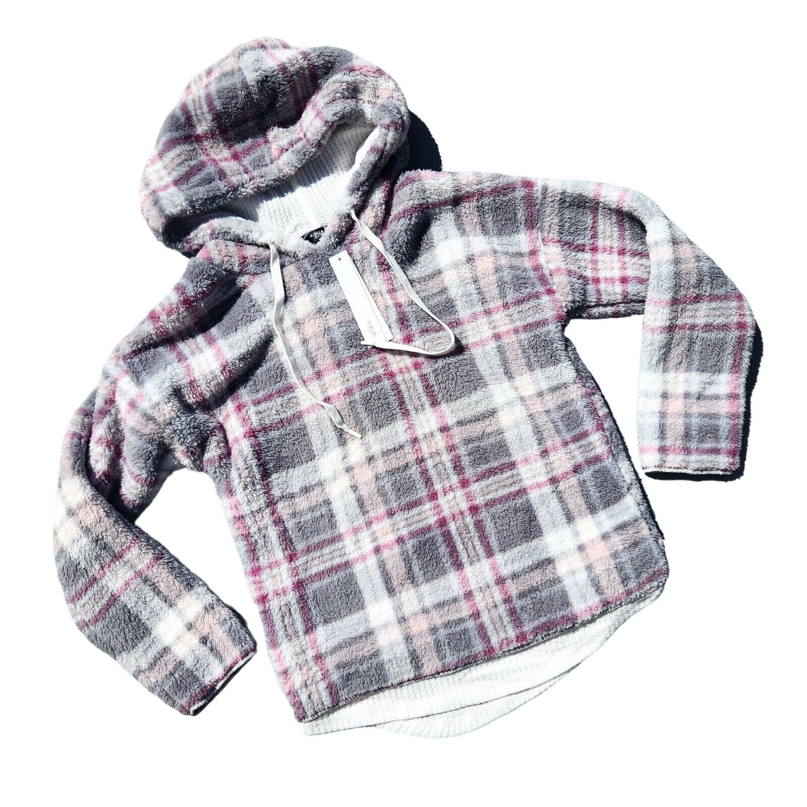 The Unbranded Brand Aqua Women Pastel Plaid Fleece Lounge Relaxed Hoodie Size S Size S / US 4 / IT 40 - 1 Thumbnail