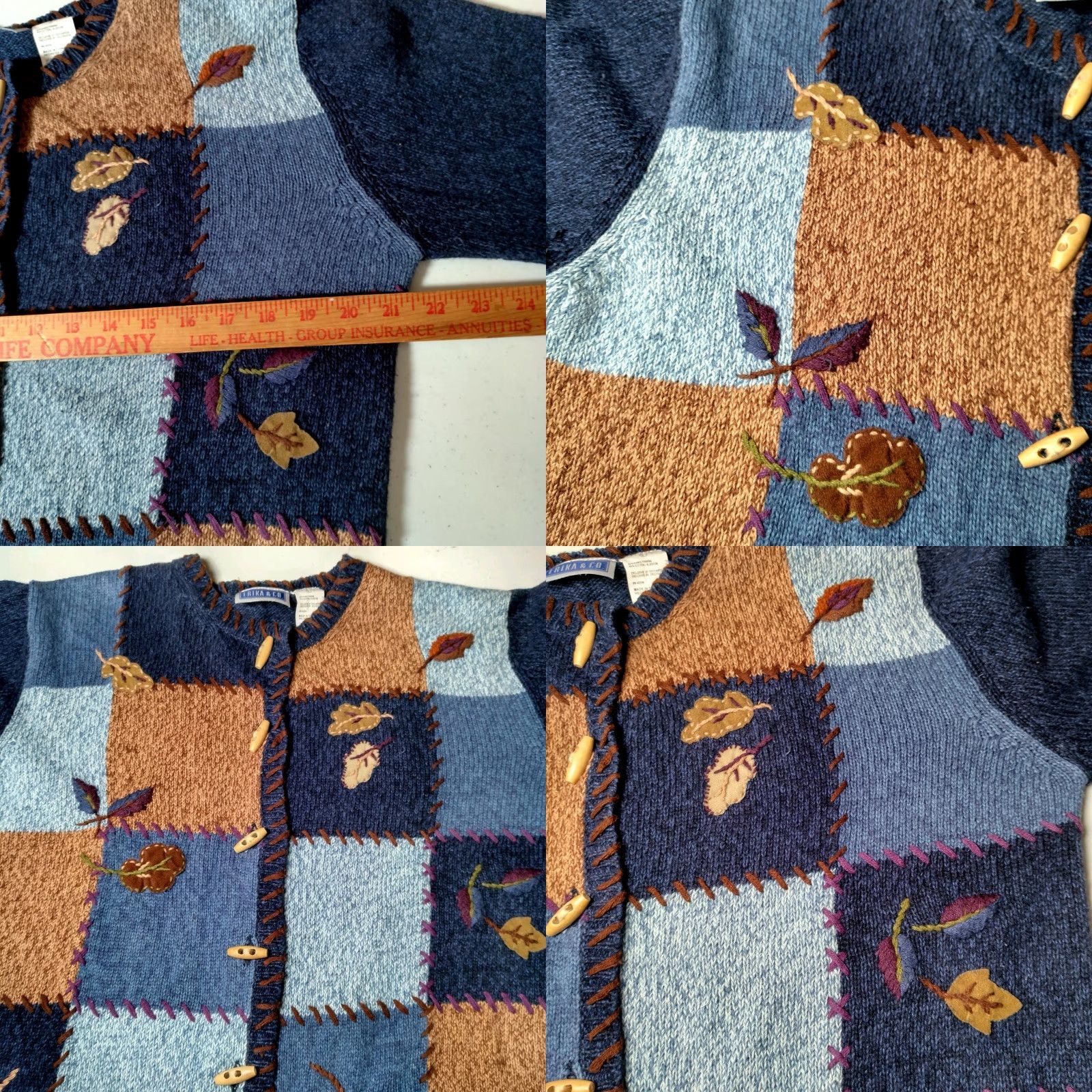 CO VINTAGE Unbranded Cardigan Sweater Women Large Patchwork Blue Brown Fall Leaves Casual Size L / US 10 / IT 46 - 8 Thumbnail