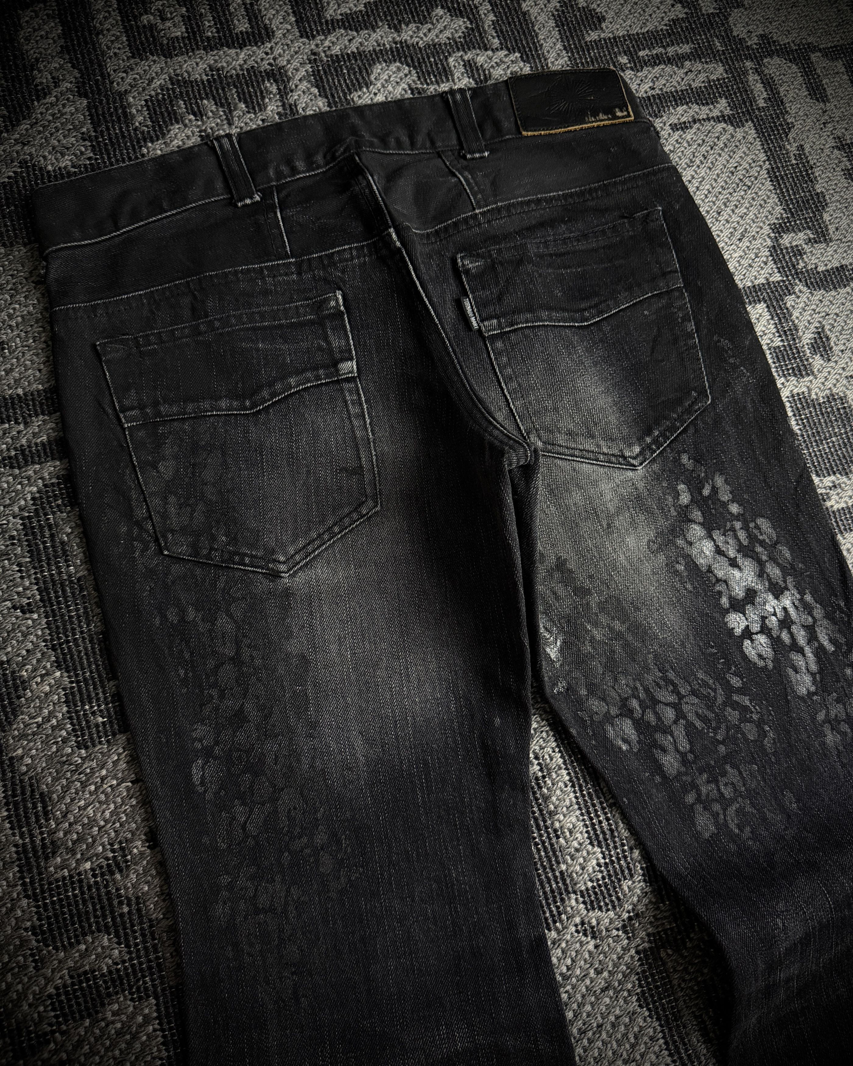 Tornado Mart Tornado Mart Black Leopard Coated Fade Flared Denim Size US 33 - 8 Thumbnail