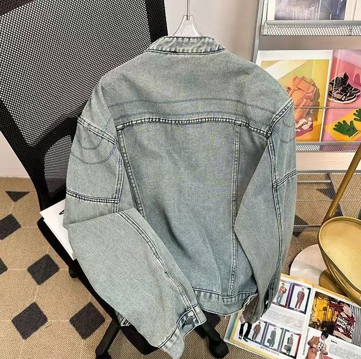 Vintage Vintage Light Wash Denim Biker Jacket Size US M / EU 48-50 / 2 - 2 Thumbnail