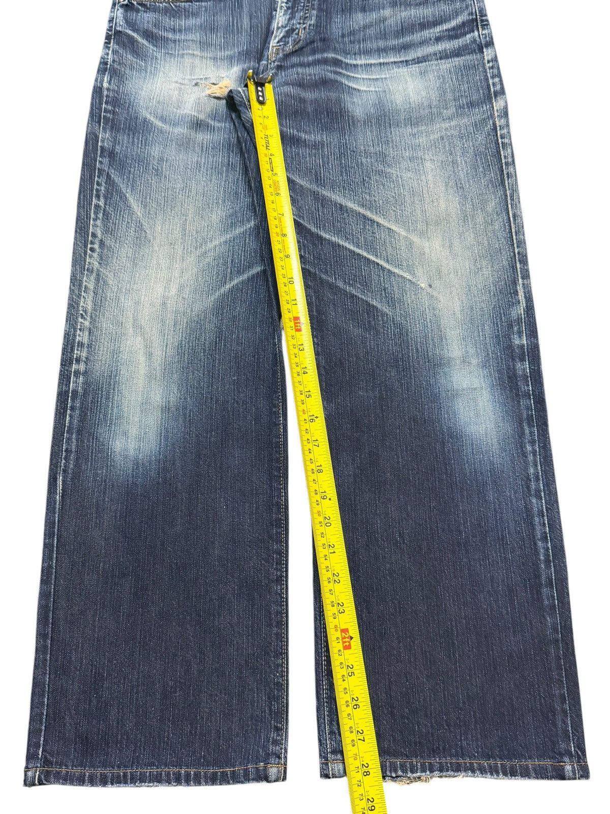 Edwin Vintage Edwin Blue Faded Wash Clawmark Style Wide Leg Baggy Size US 33 - 13 Thumbnail