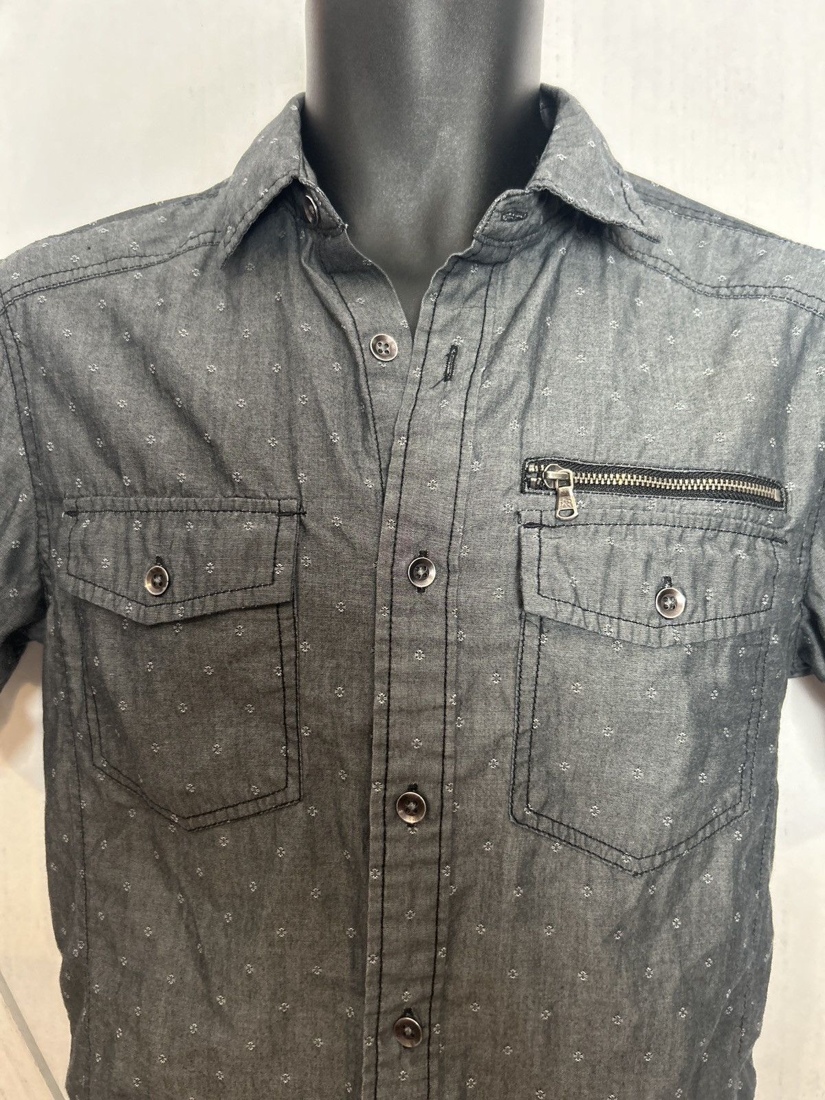 Rock & Republic Rock & Republic Men’s Short Sleeve Button Up Shirt Gray 0011 Size US S / EU 44-46 / 1 - 2 Thumbnail