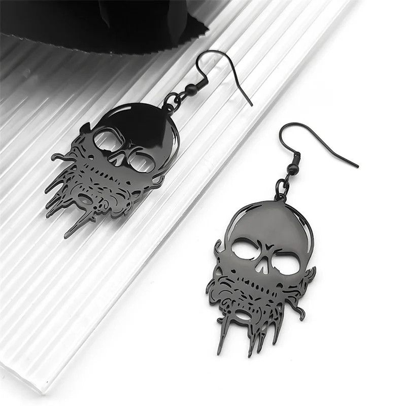 Jewelry Halloween Black Skull Drop Earrings Jewelry Gift Size ONE SIZE - 4 Thumbnail