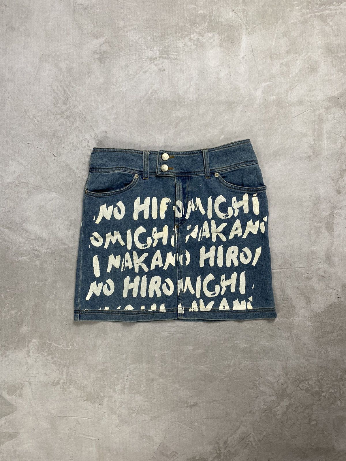 image of Hiroko Koshino Homme Hiromichi Nakano Poem Mini Skirt in Blue Denim, Women's (Size 30)