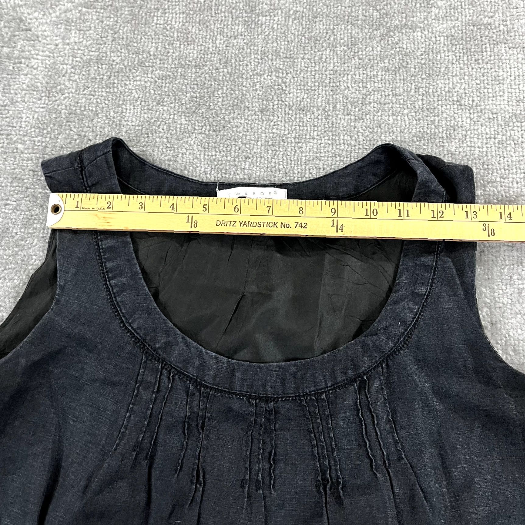 Vintage TWEEDS DRESS Womens M/L Black Short Shift Linen Lined Scoop Neck Sleeveless Top Size M / US 6-8 / IT 42-44 - 5 Thumbnail