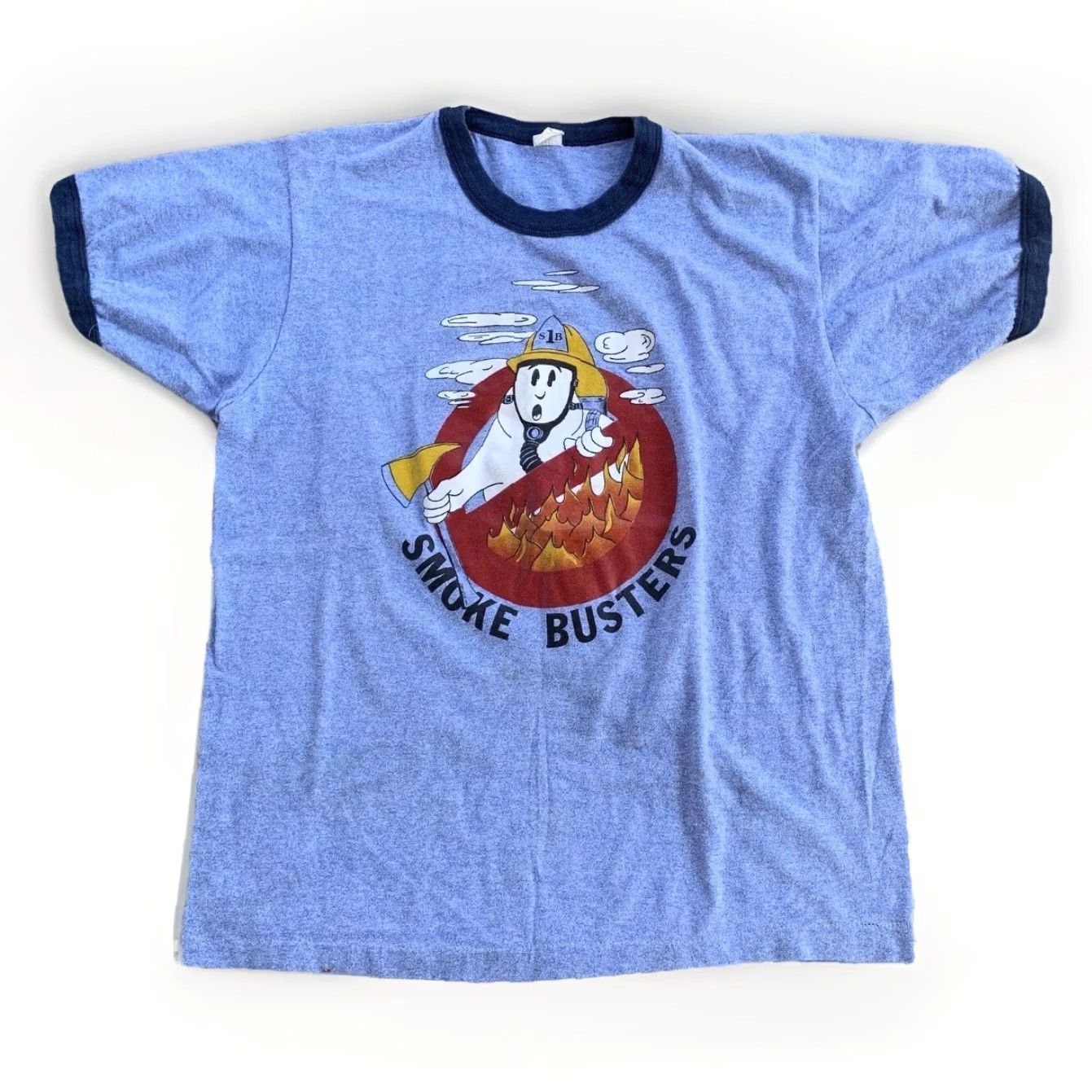Vintage VINTAGE Smoke Busters Ringer Tee 80s T Shirt Ghost In Fire Fighter Hat Fireman M Blue Men Graphic Tee 1980s Size US M / EU 48-50 / 2 - 2 Thumbnail