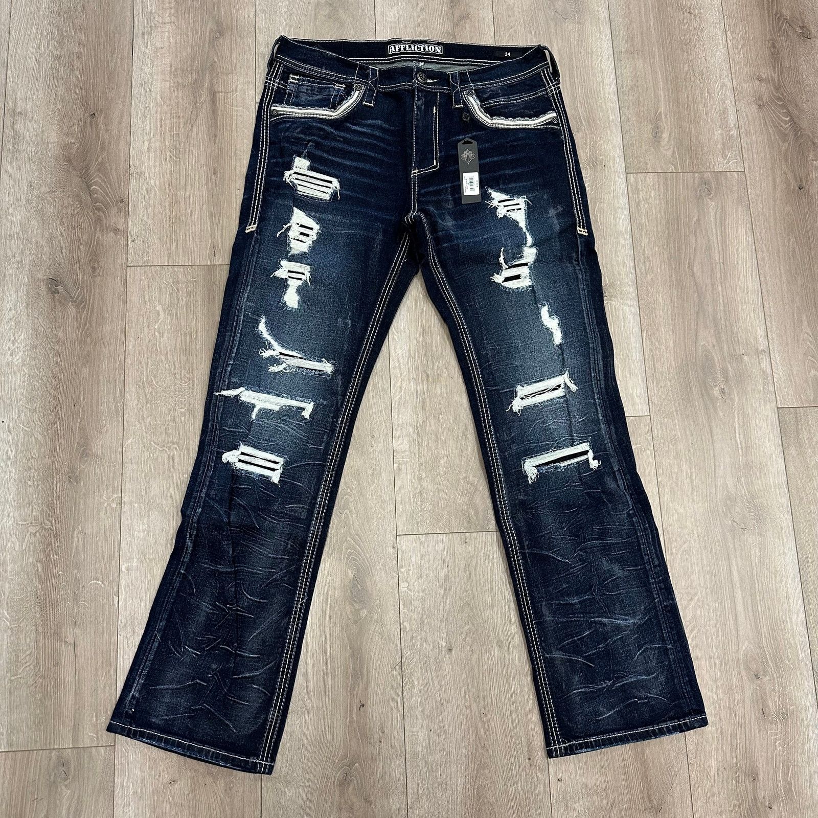 Affliction New Affliction Blake Baron Straight Denim Jeans size 34 B20 Size US 34 / EU 50 - 1 Thumbnail