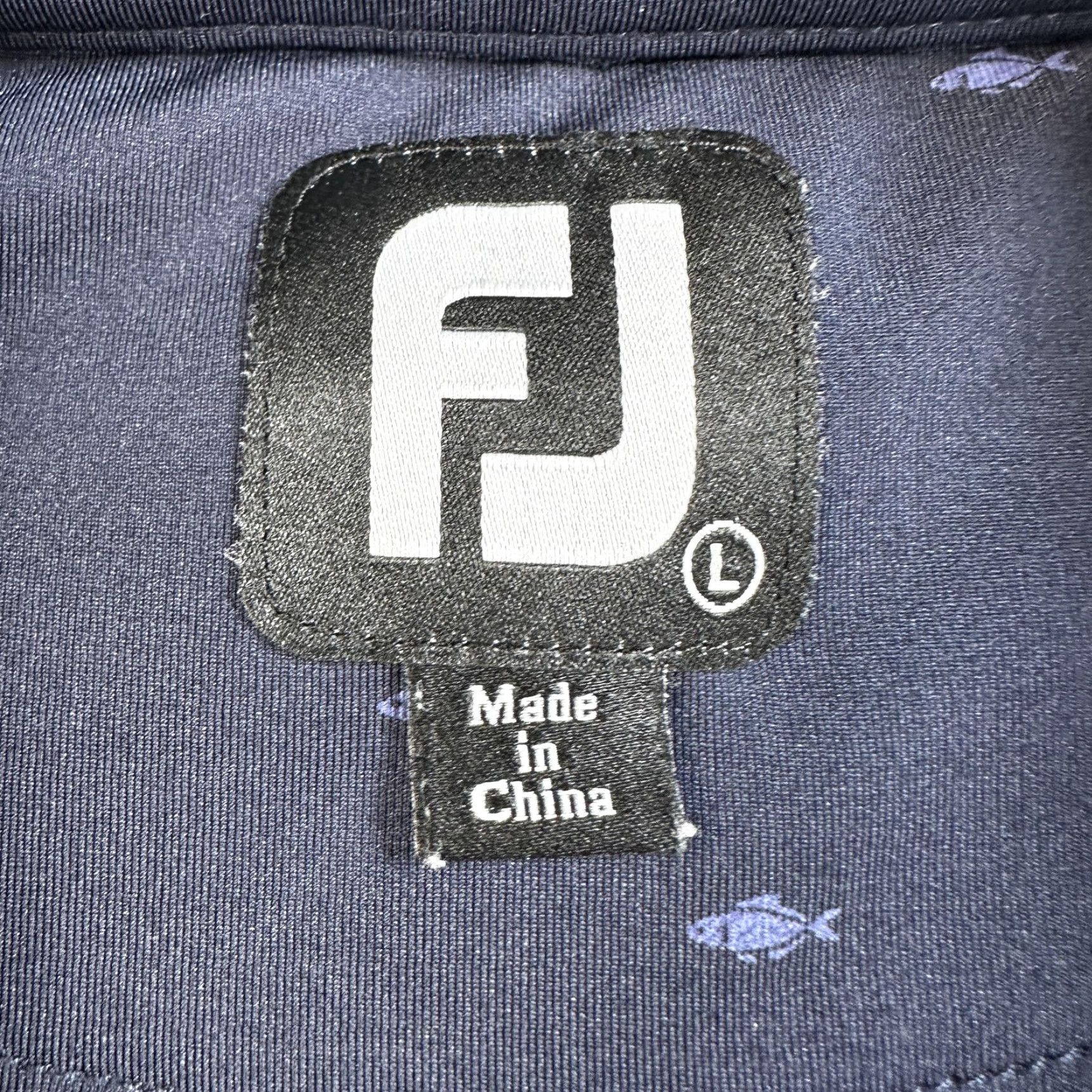 FootJoy Polo Shirt Mens L Blue Fish Print Alsatian Golf Club Short Sleeve Polo Shirt Mens Blue Fish Print