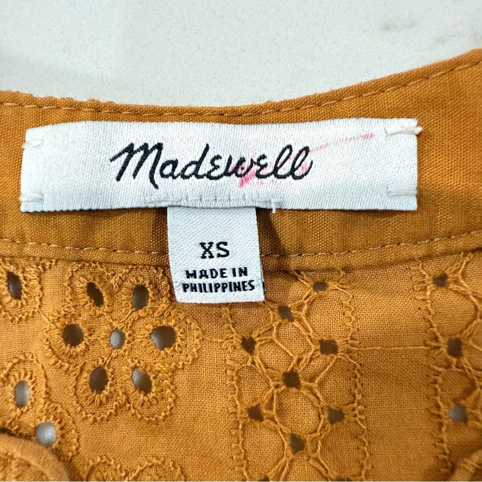 Madewell Madewell Eyelet Double Tie Peasant Top Womens XS Carrot Cake Size XS / US 0-2 / IT 36-38 - 5 Thumbnail