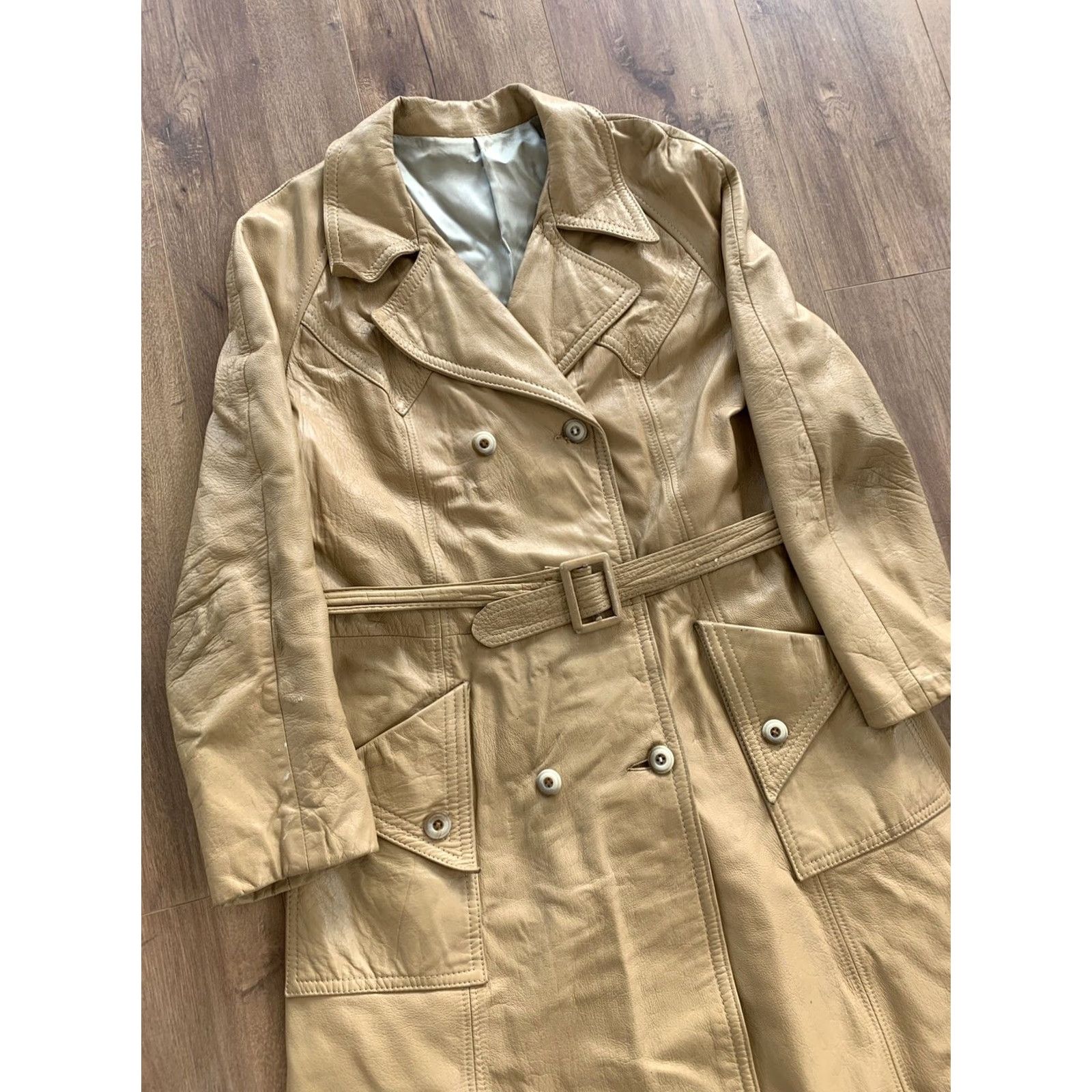 Fedeli VINTAGE Suede Life Brown Leather Collared Trench Coat Womens Size 18 Long Sleeve Coat Size XXL / US 16-18 / IT 52-54 - 2 Thumbnail