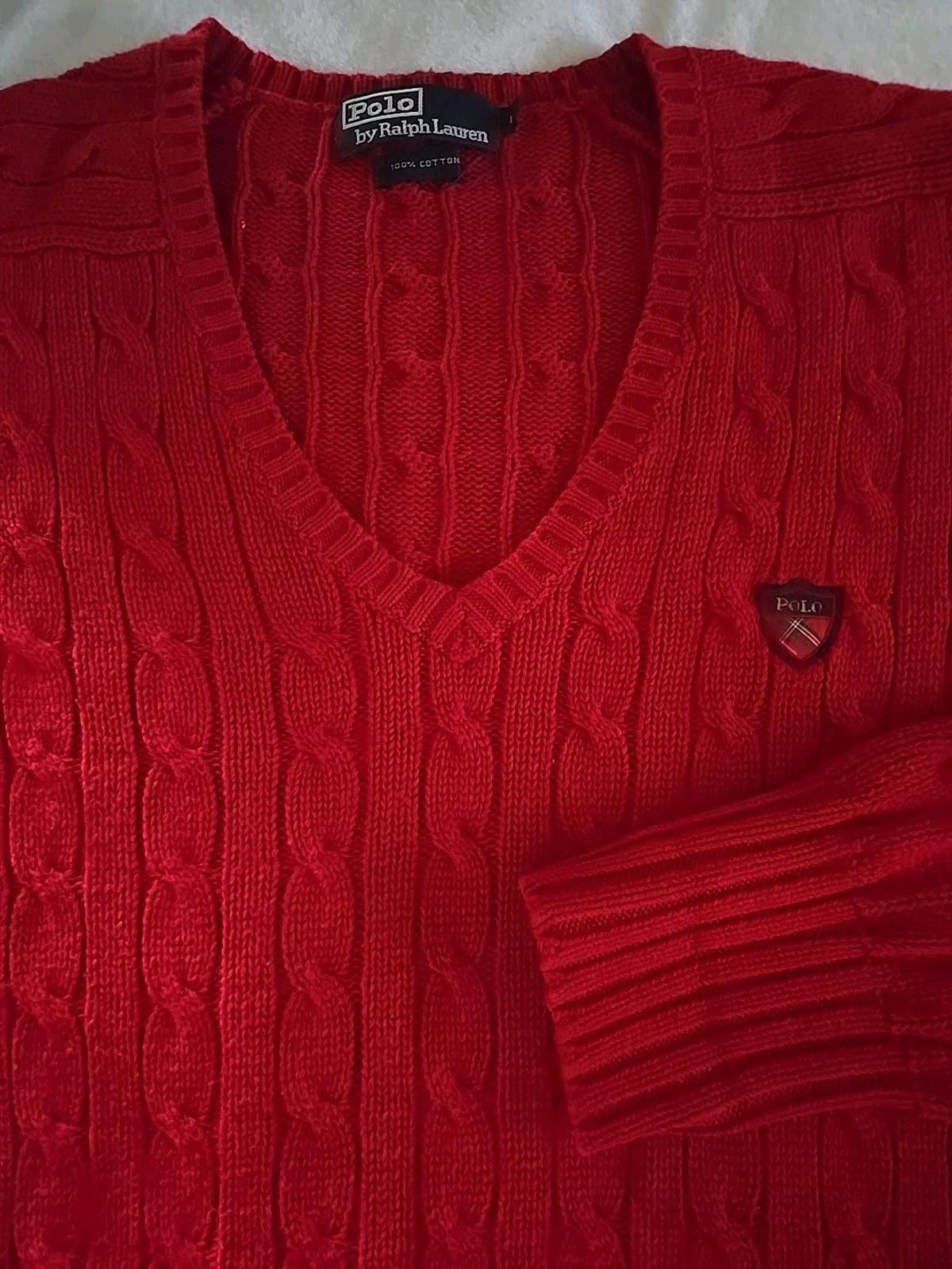Polo Ralph Lauren Vtg Polo Ralph Lauren Sweater Cable Knit V-Neck Men's Sz L Size US L / EU 52-54 / 3 - 1 Thumbnail